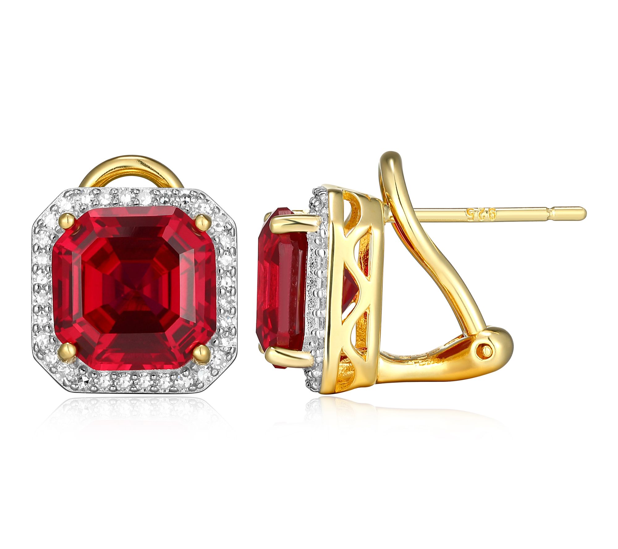 LuxLab Grown Ruby & Diamond Earrings, Sterling Silver