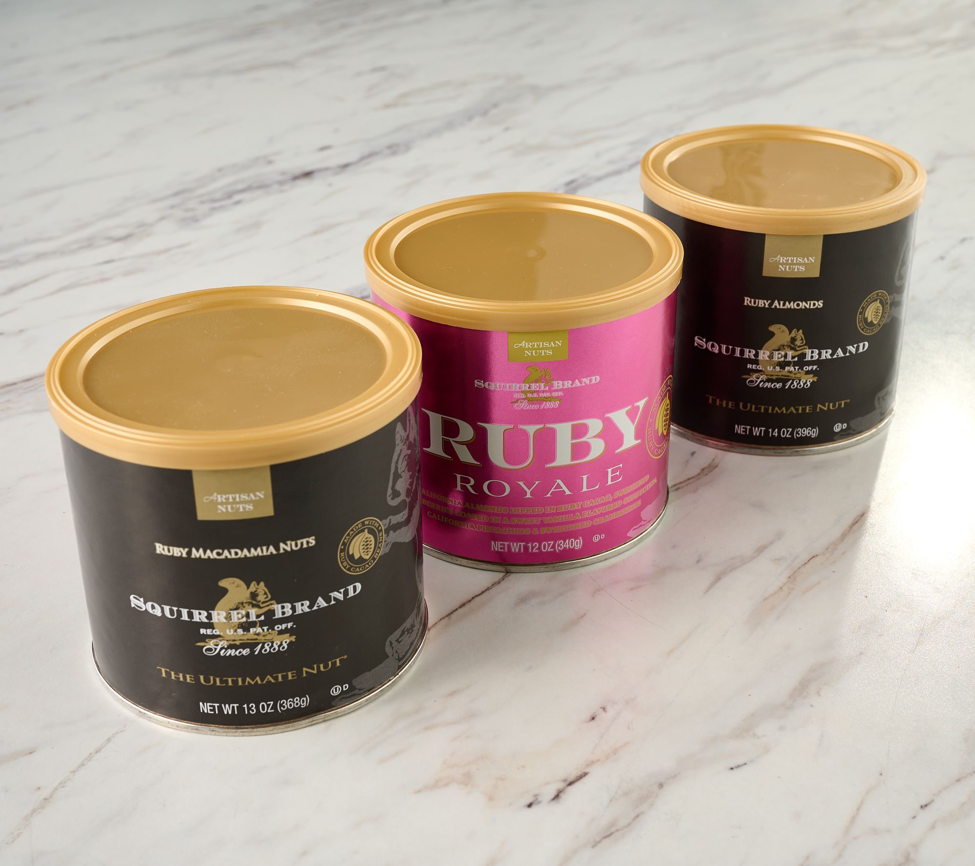 Squirrel Brand (3) Can Ruby Cacao Gourmet Nuts Trio