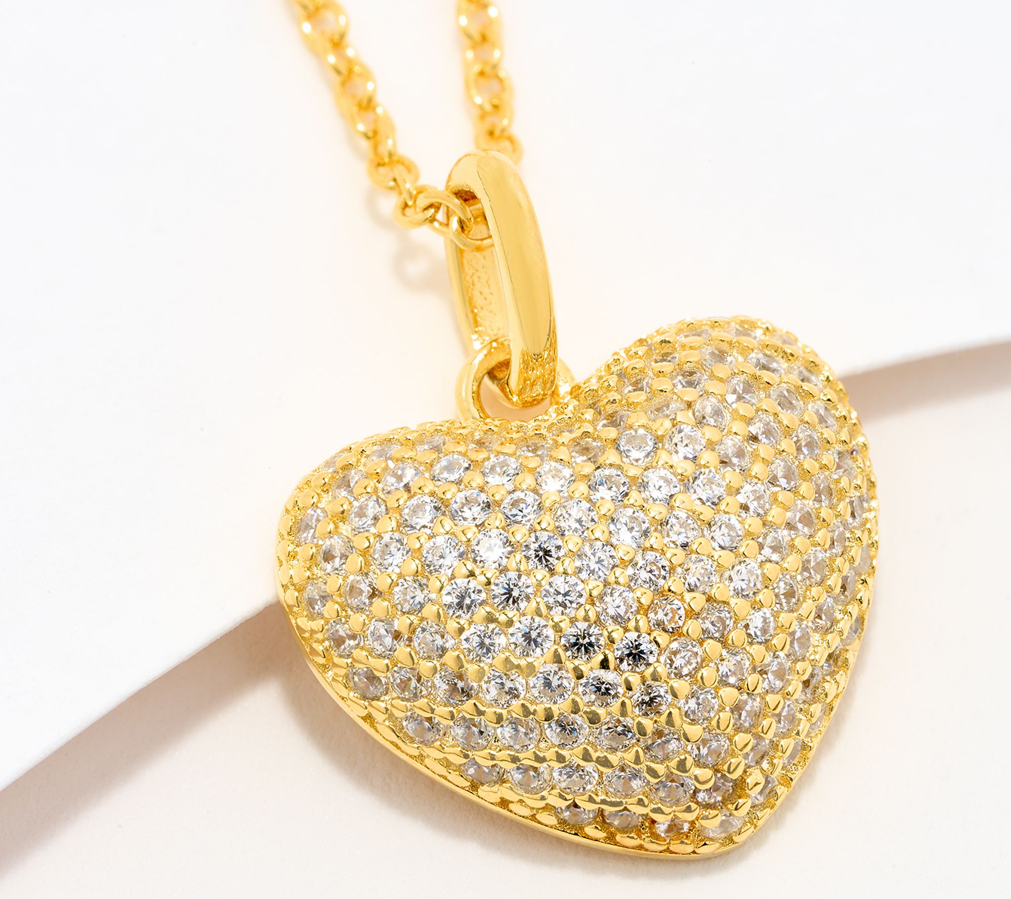 Diamonique Puffed Symbol Pendant Necklace, 14K Gold Plated