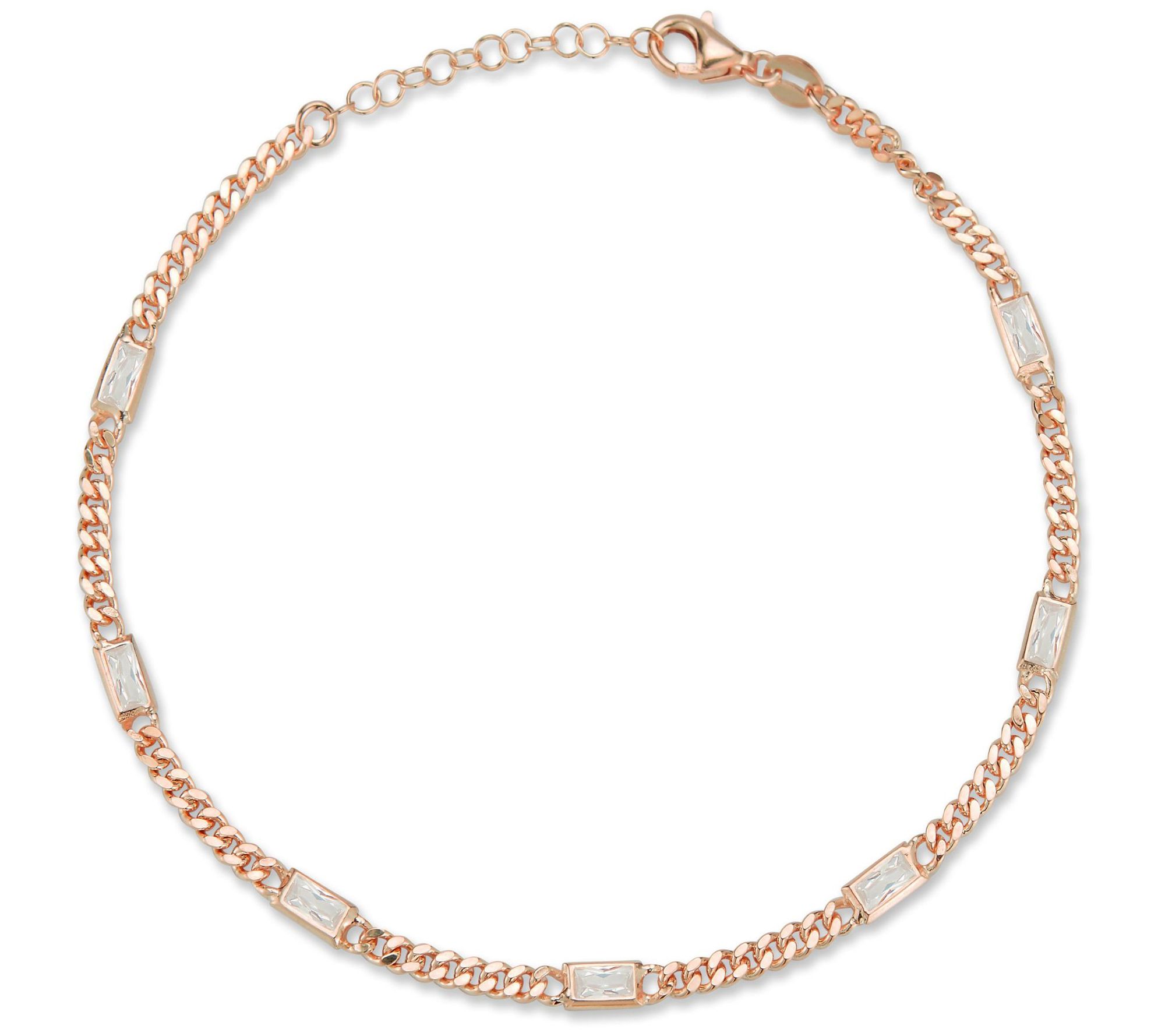 Sterlina Silver Baguette Ankle Bracelet, 14K Rose Gold Plated