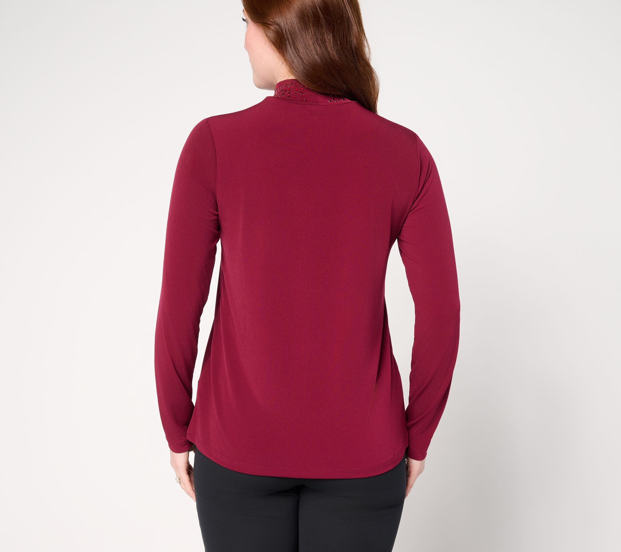 Susan Graver Occasions Liquid Knit Embellished Mock-Neck Top