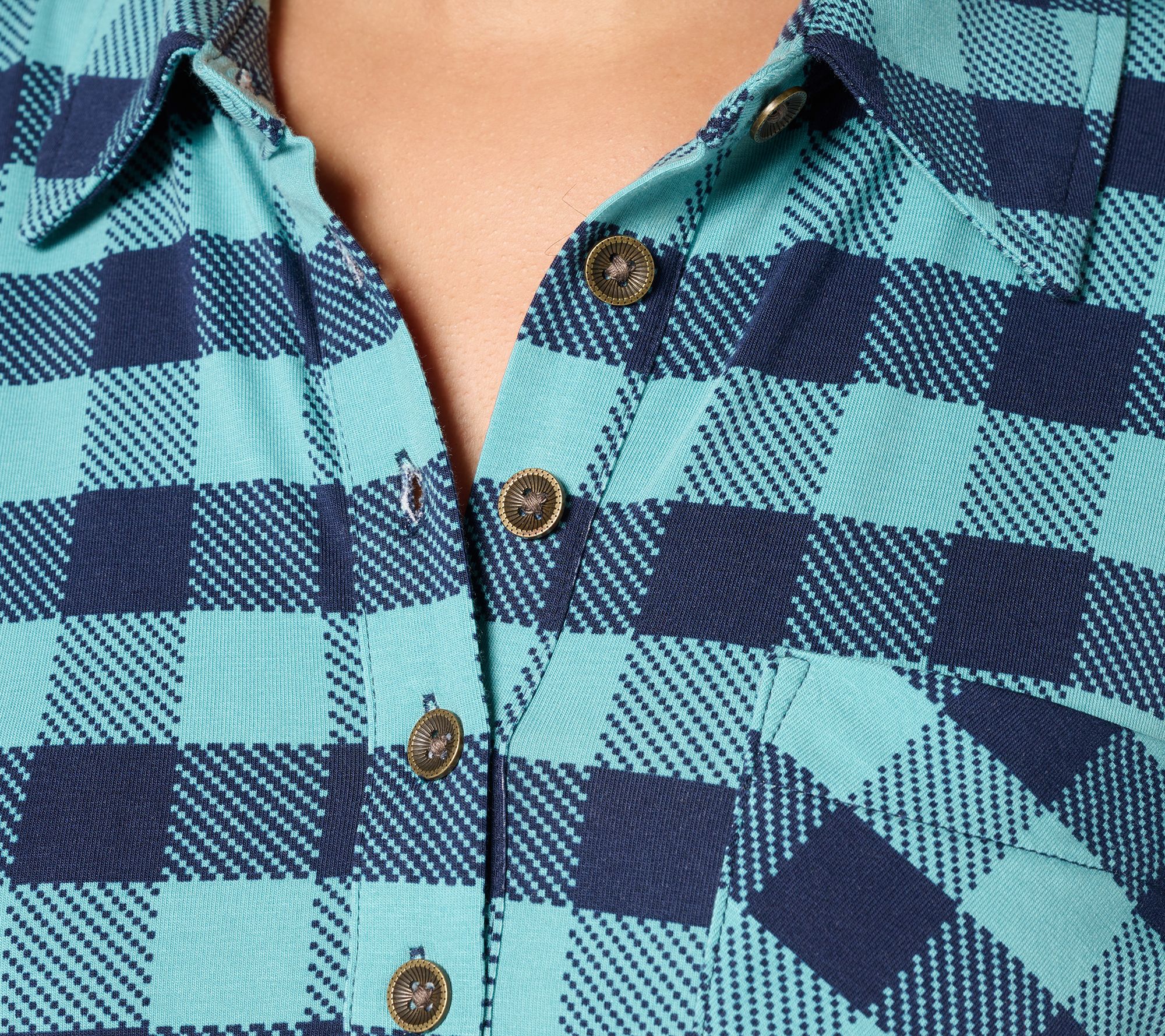 Denim & Co. Regular Buffalo Check So Soft Jersey Henley Tunic