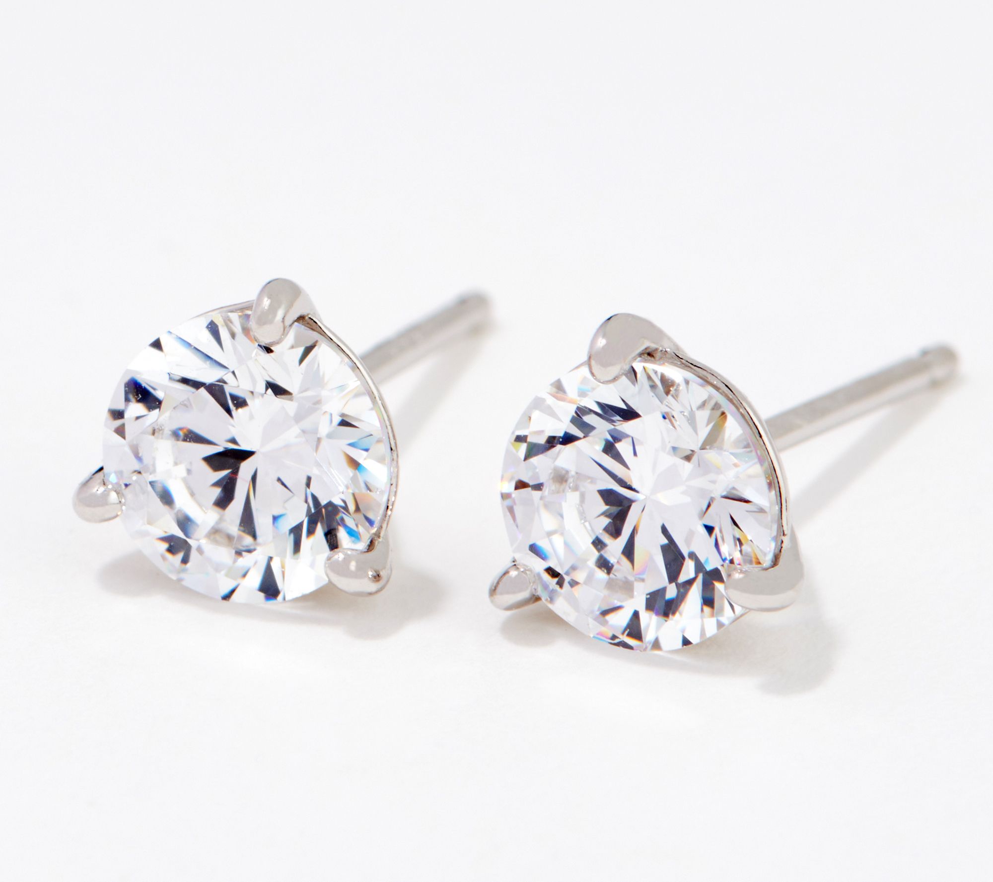 Diamonique Round 3-Prong Stud Earrings with Santa Box, Sterling Silver