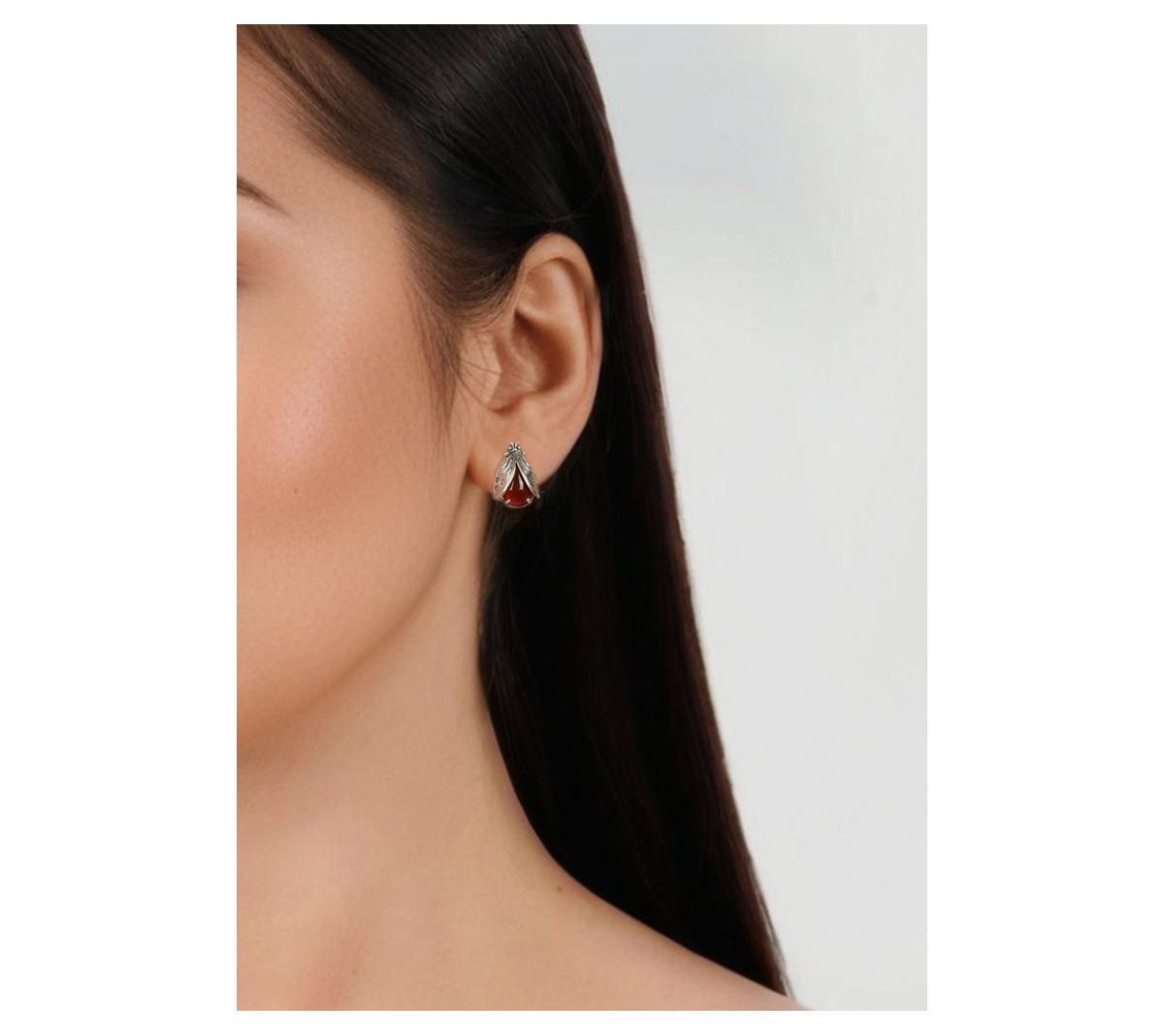 American West Sterling Ladybug Gemstone Stud Earrings