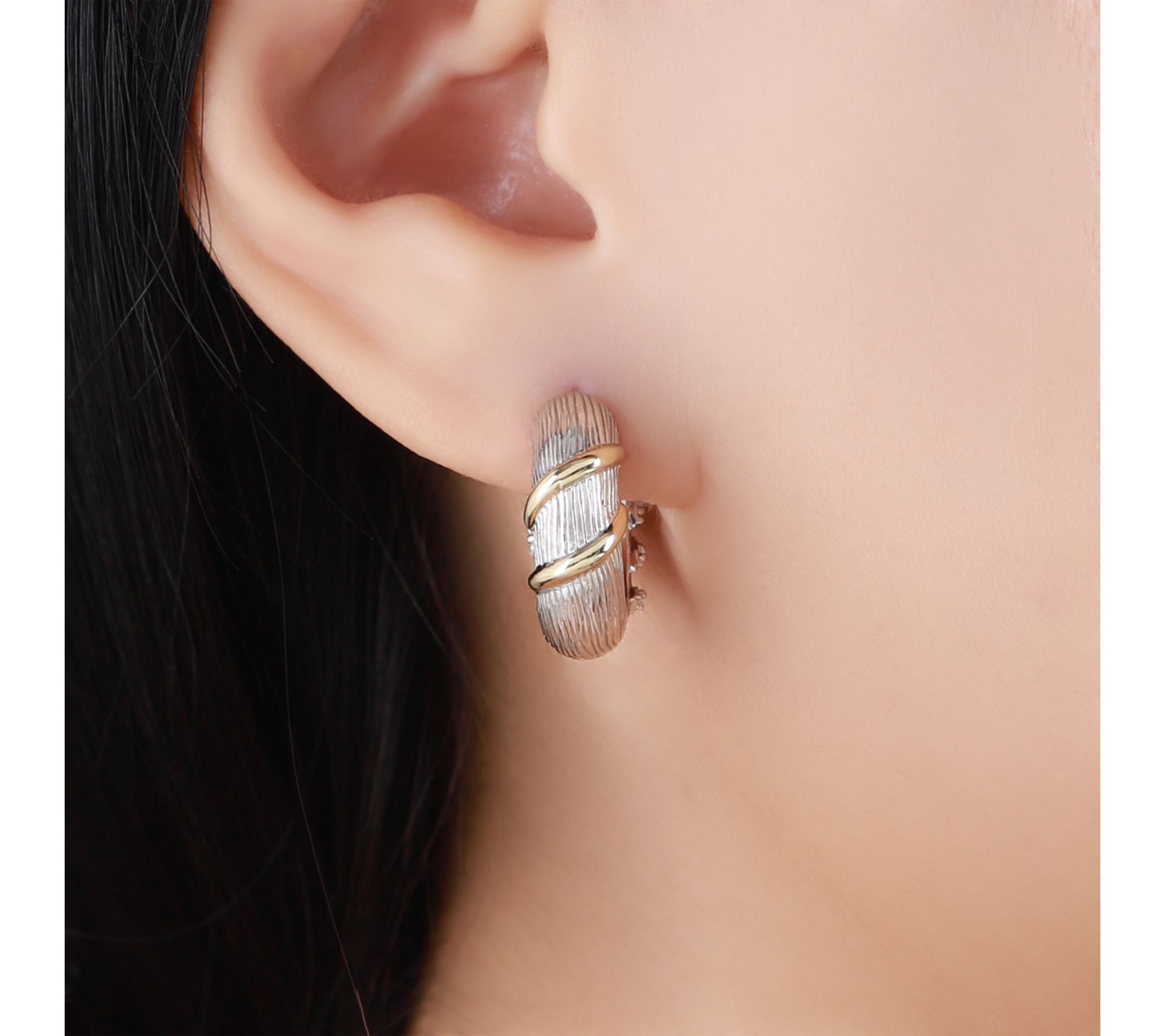 Ariva Sterling & 18K Clad Diamonique ReversibleHoop Earrings