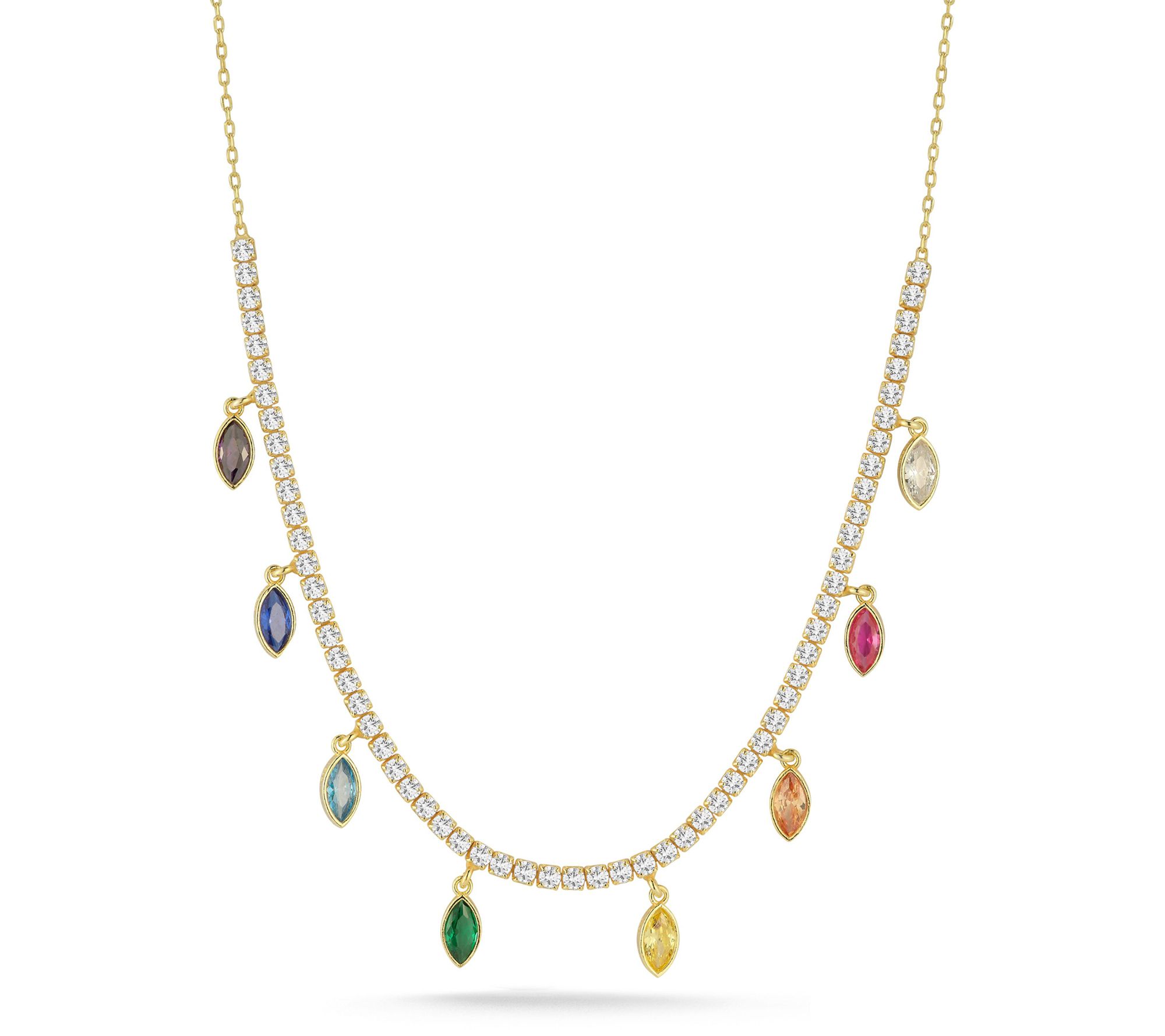 Sterlina Silver Rainbow Tennis Necklace, 14K Gold Plated