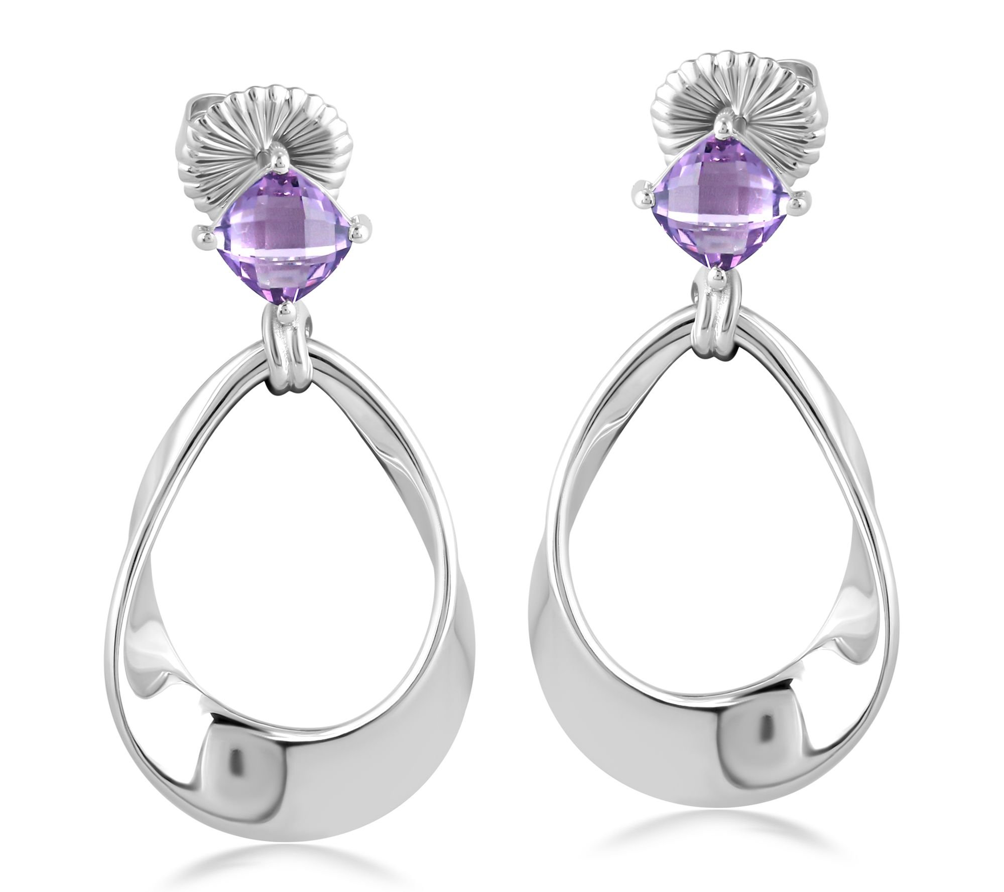 Christian James Sterling Silver Pear Gemstone Dangle Earrings