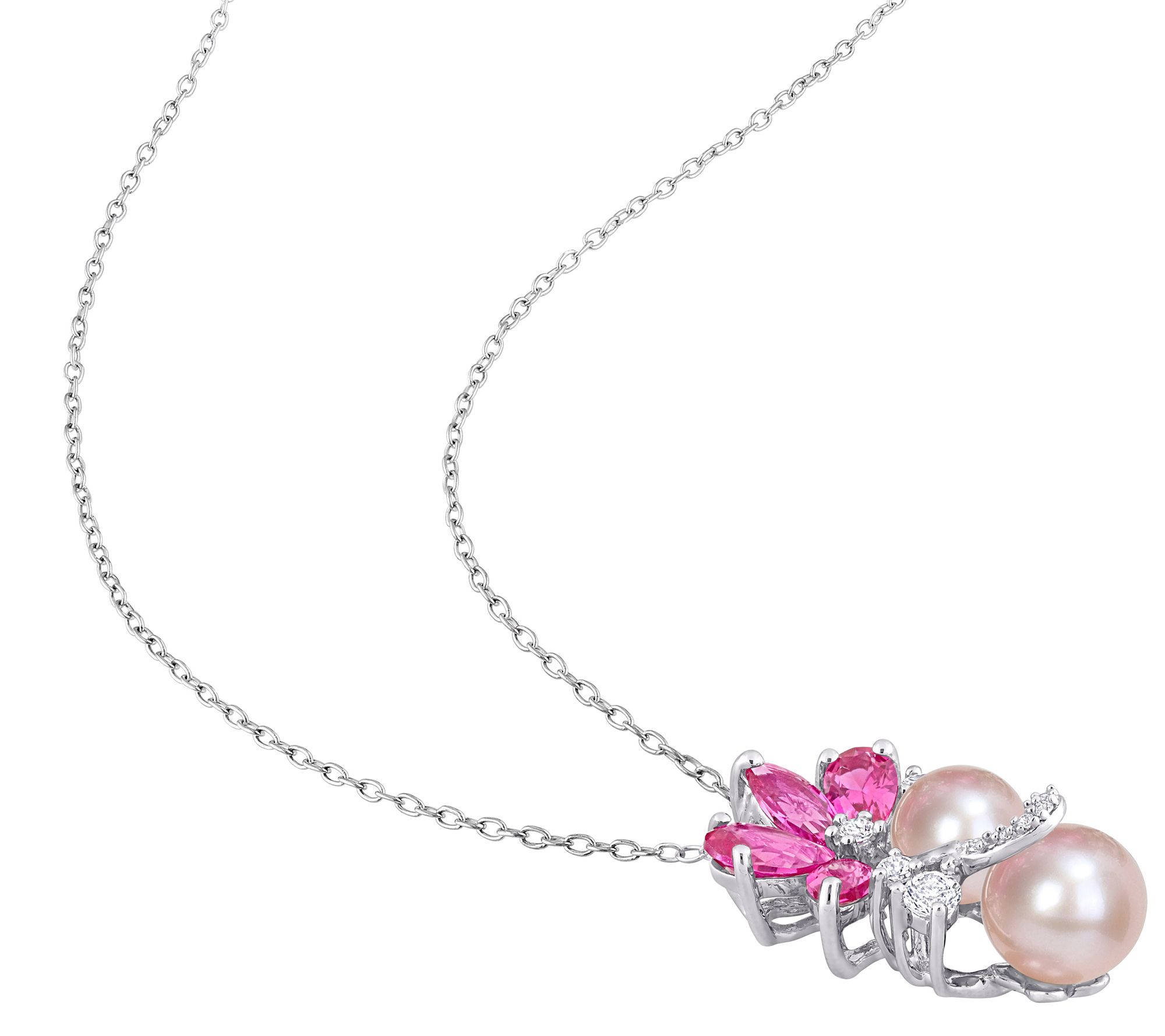 Affinity Cultured Pearl & Created Sapphire Necklace, Sterling