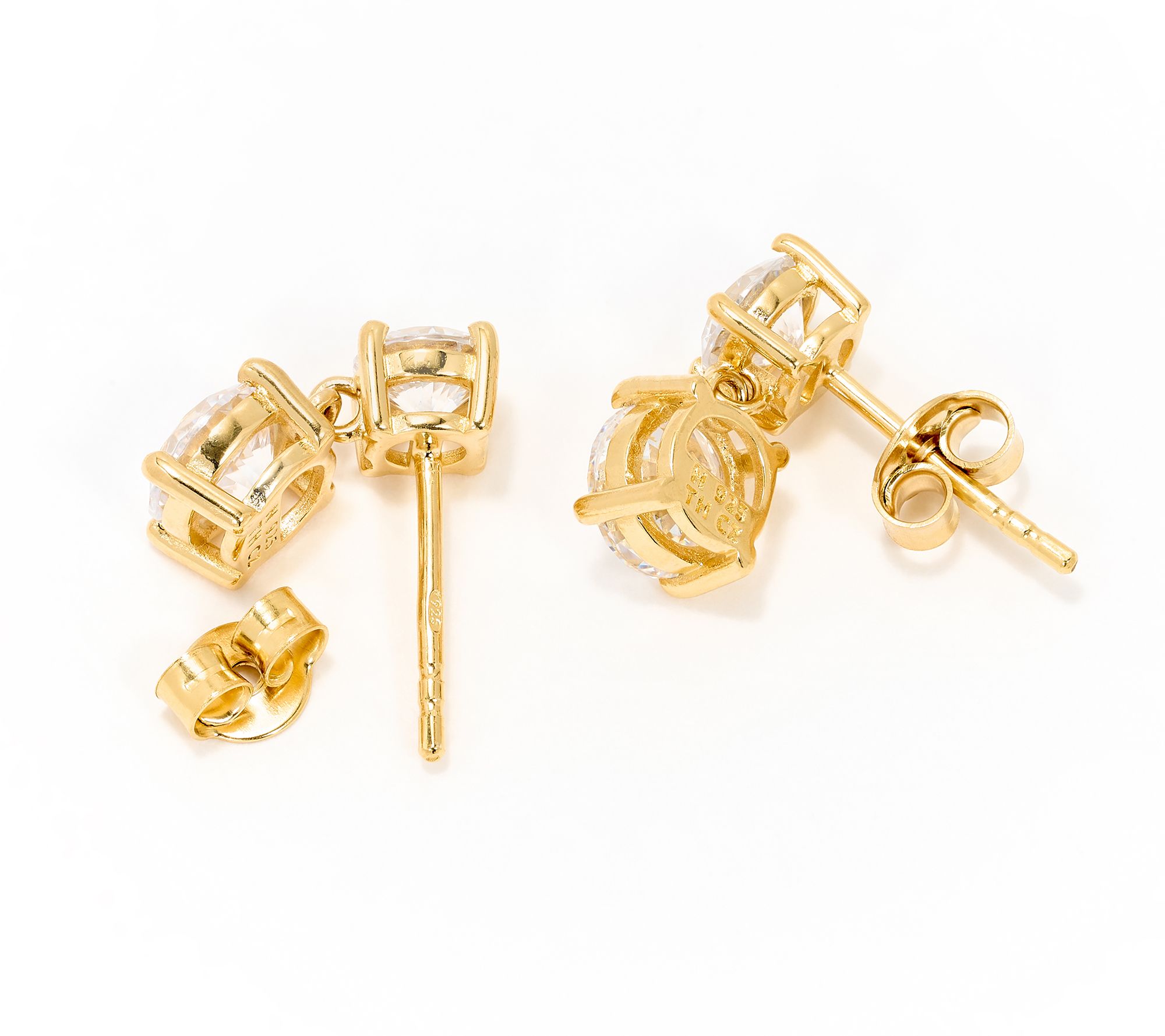 Diamonique Double Stone Dangle Earrings, Sterling Silver