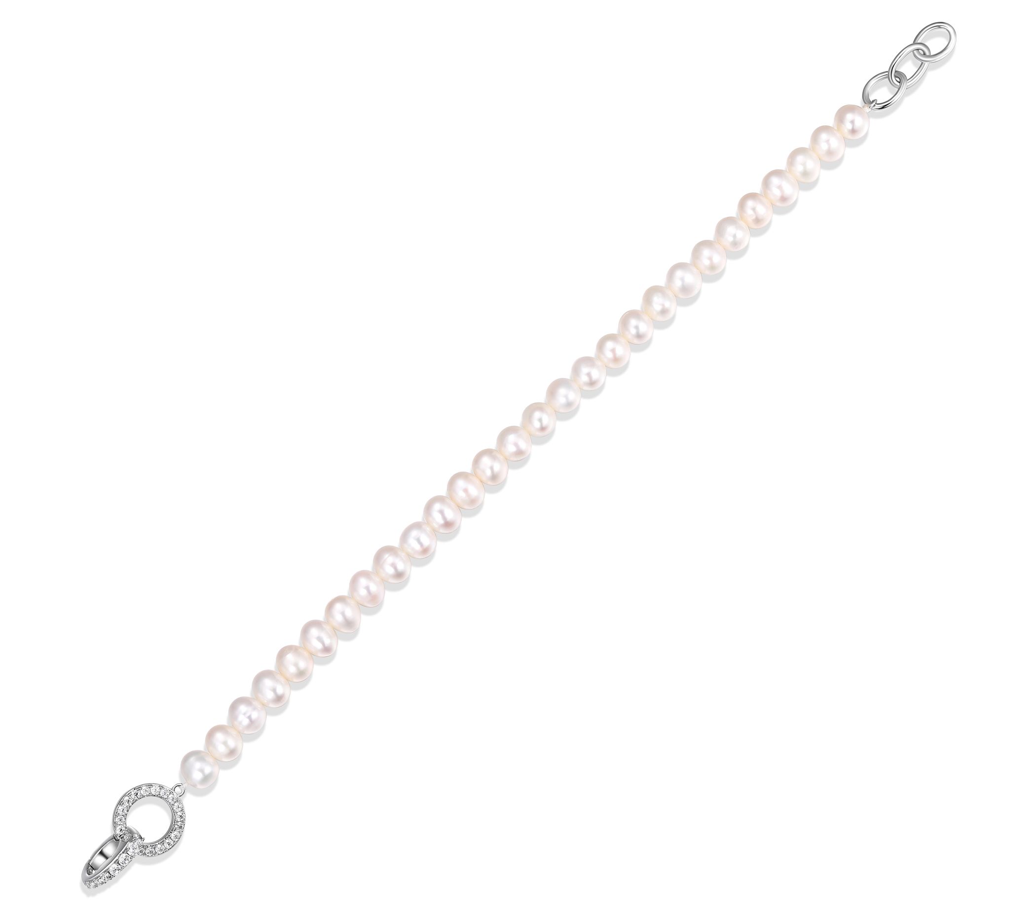 Diamonique Cultured Pearl Bracelet, Sterling Si lver