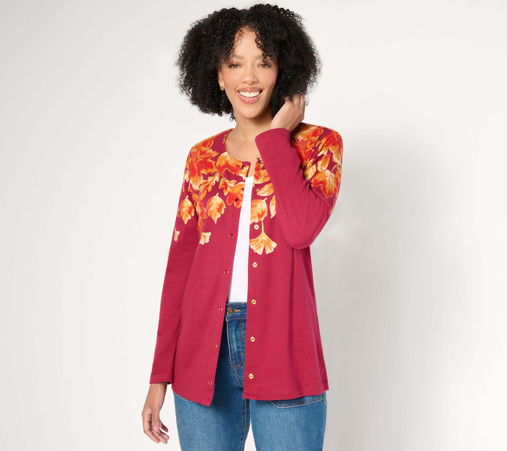 Quacker Factory Fall is in the Air Long Sleeve Printed Cardigan