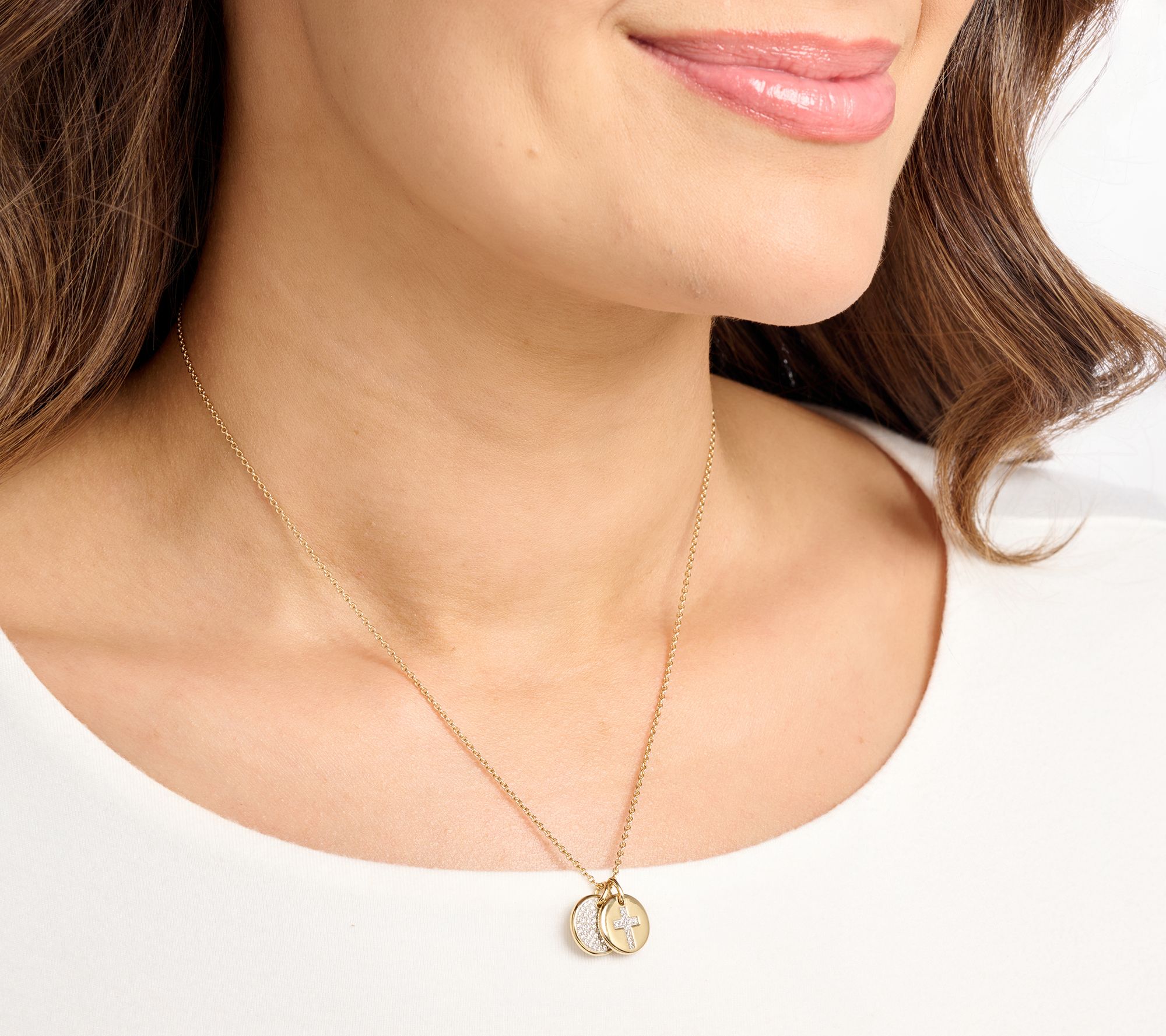 Diamonique Cross Charm Pendant Necklace, Sterling Silver