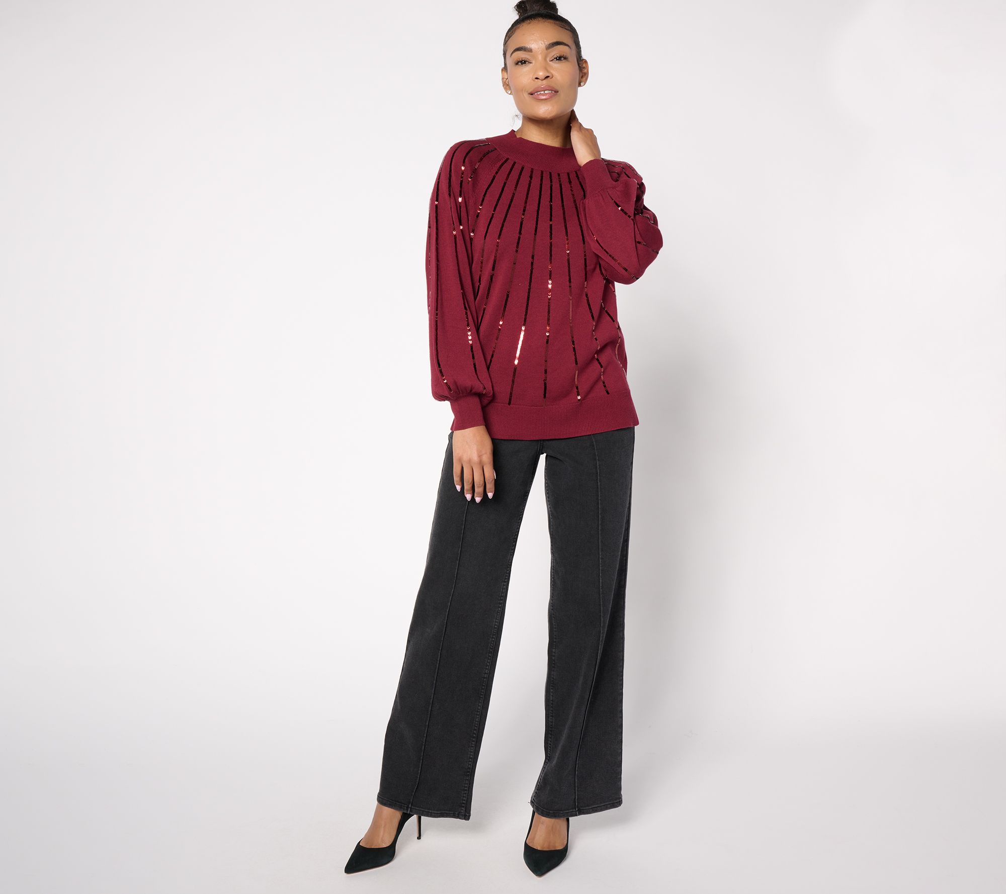 Jingle Belles by Kim Gravel Star Burst Sequin Glam Mock Sweater