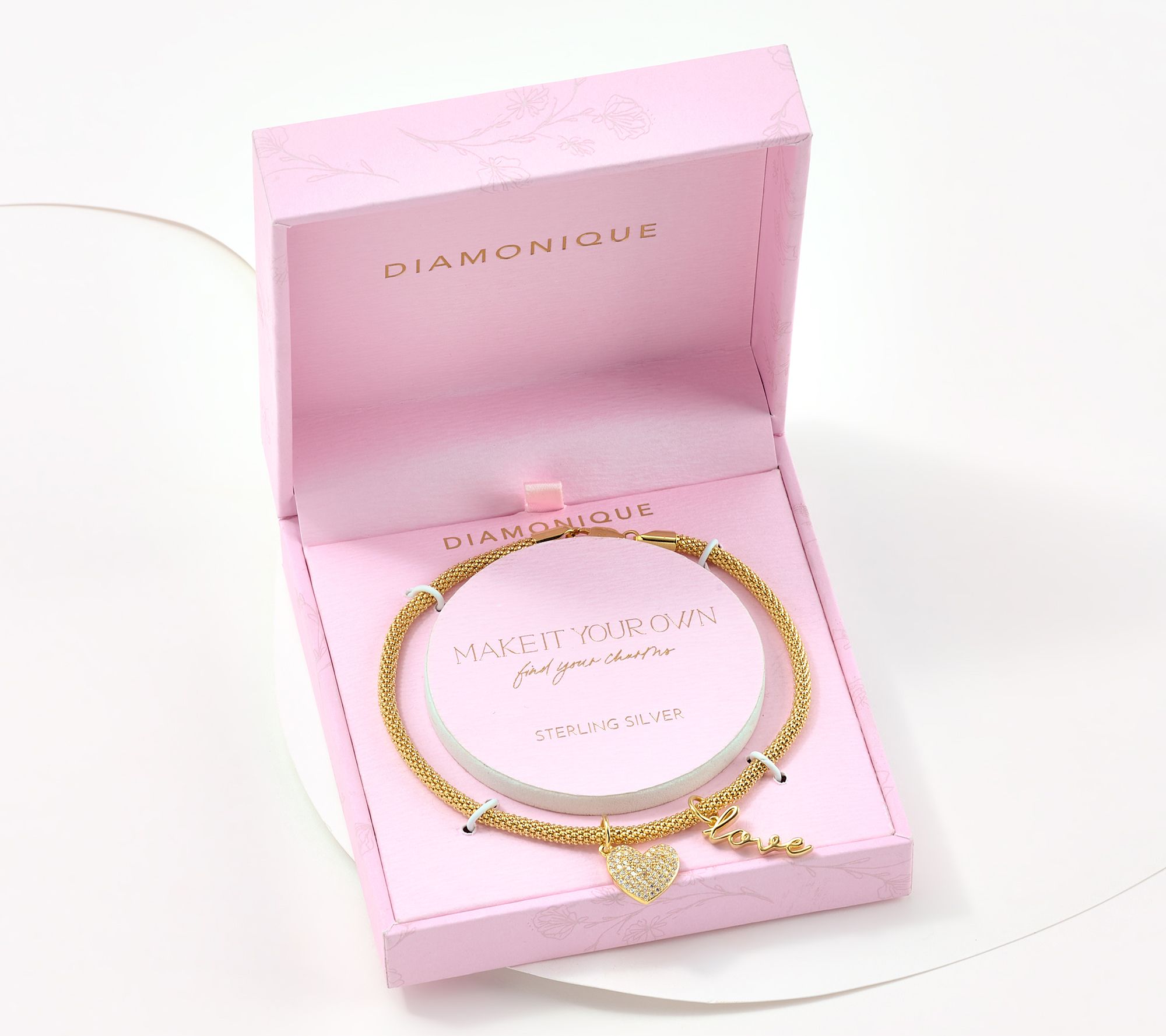 Diamonique 14K Gold Plated Choice of Motif Charm Bracelet with Gift Box