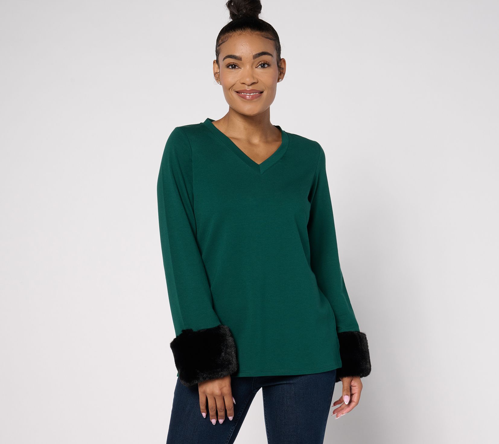 Jingle Belles by Kim Gravel Aspen Faux Fur Cuffed Top