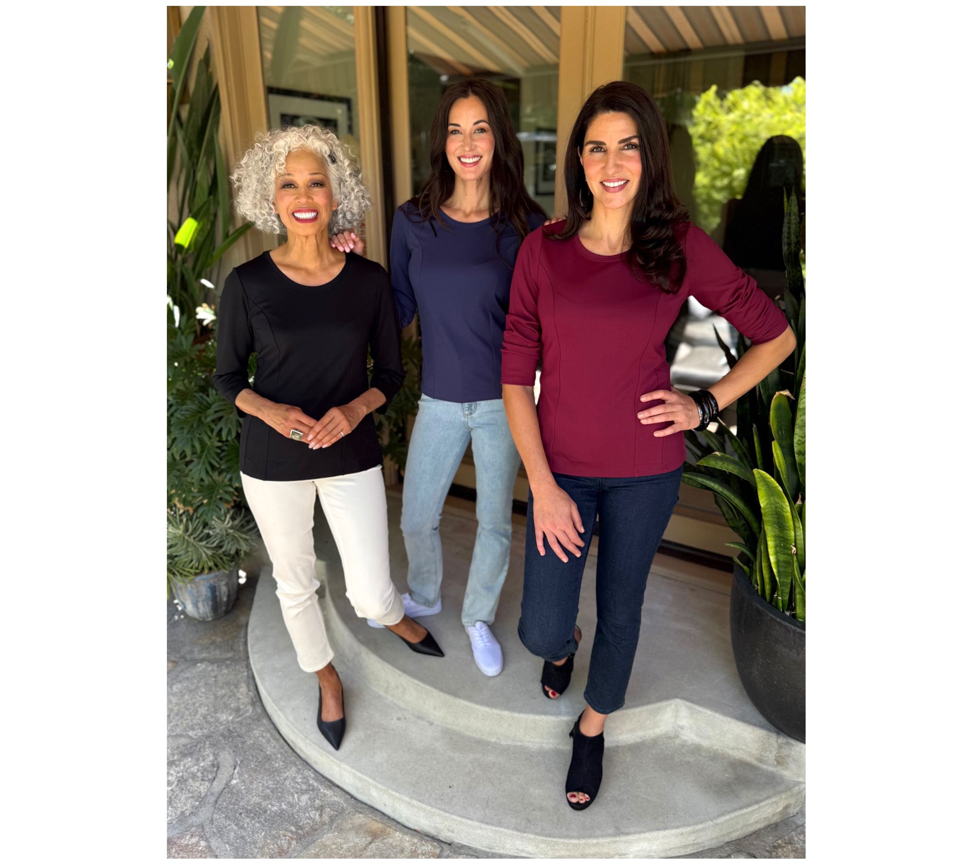 BEAUTIFUL by Lawrence Zarian Silky Ponte Seam Detail Crew Neck Top