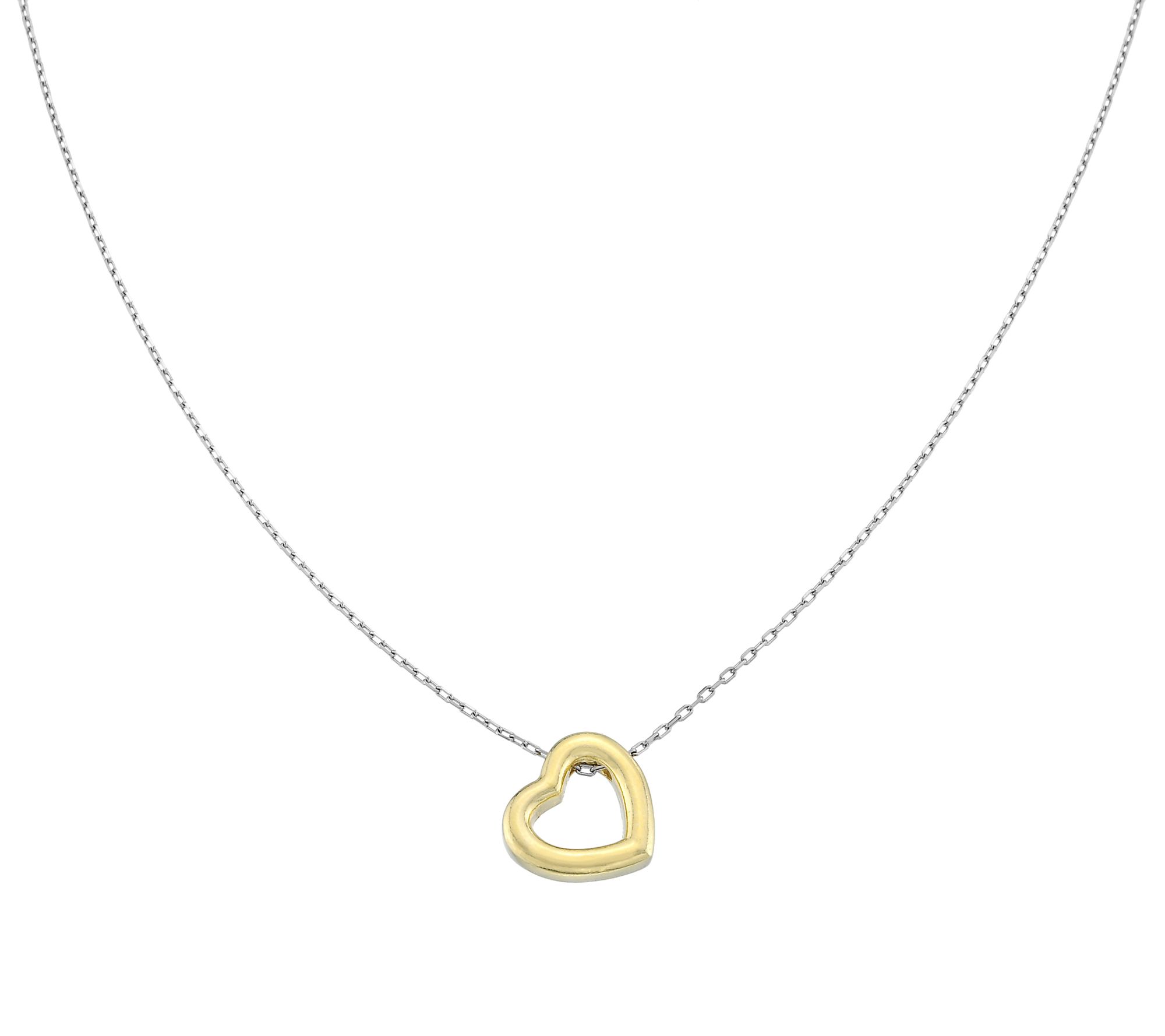 Silver Style Two-Tone Open Heart Necklace, Sterling Silver