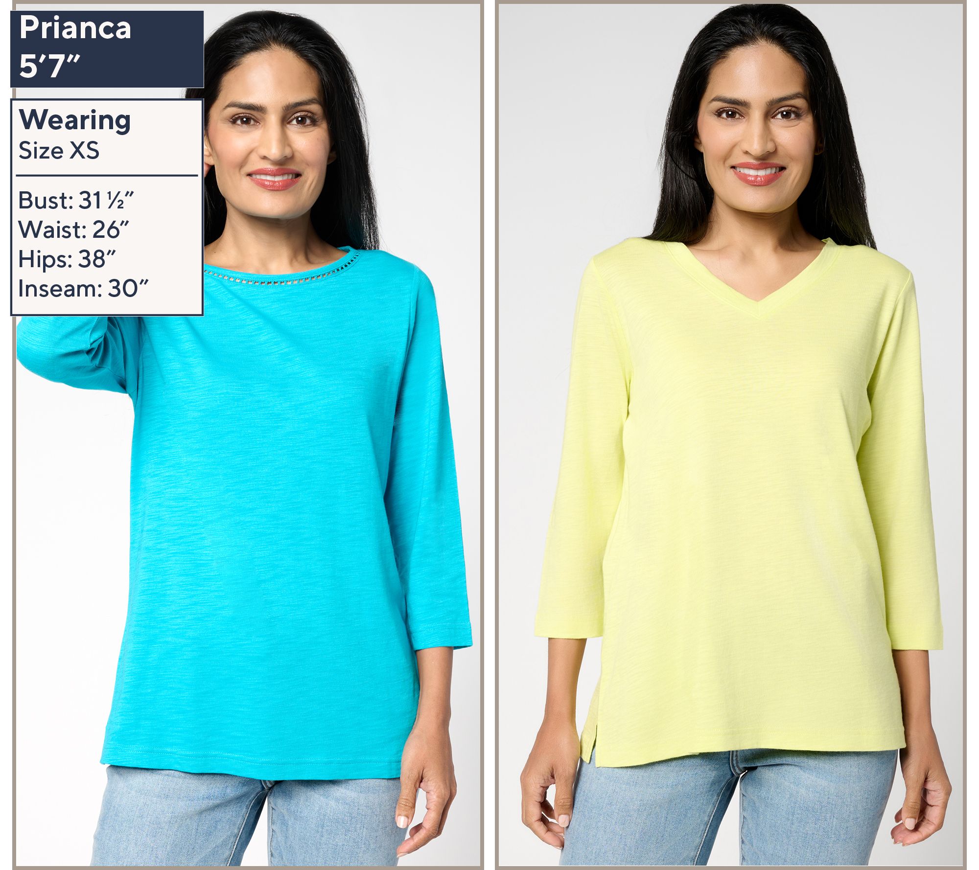 Belle by Kim Gravel Set of 2 3/4 Sleeve Slub Knit Tops