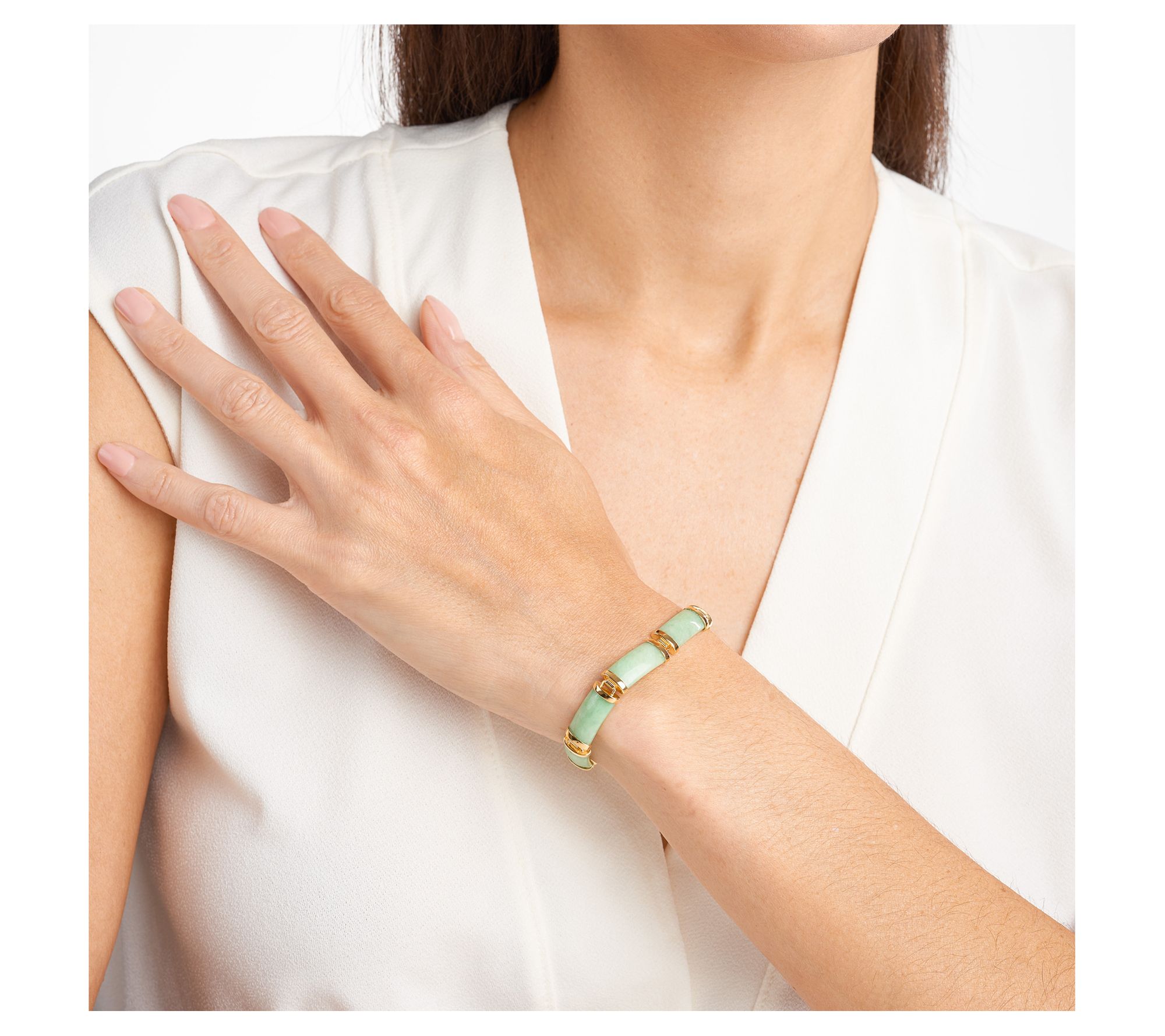 18K Gold Plated Rectangle Jade Link Bracelet