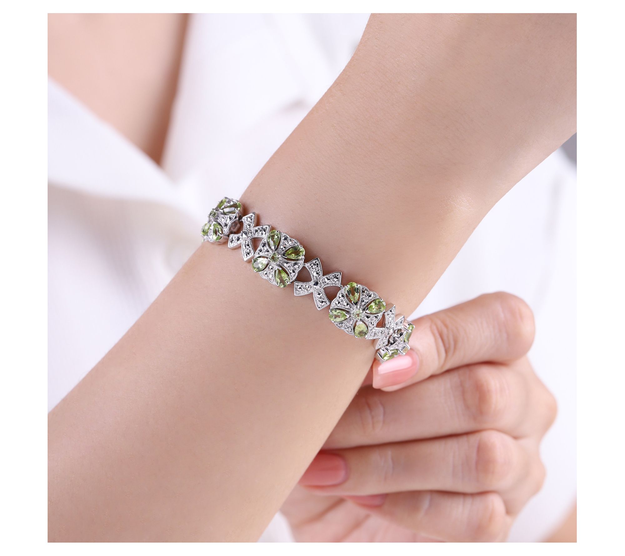 Dallas Prince Sterling Peridot & Chrome Marcasite Bracelet