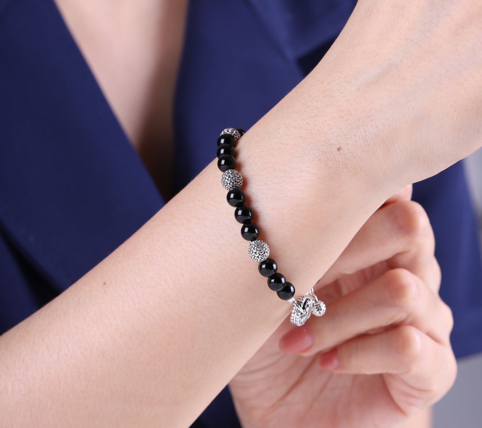 Tiffany Kay Silver Onyx Beaded Station Bracelet