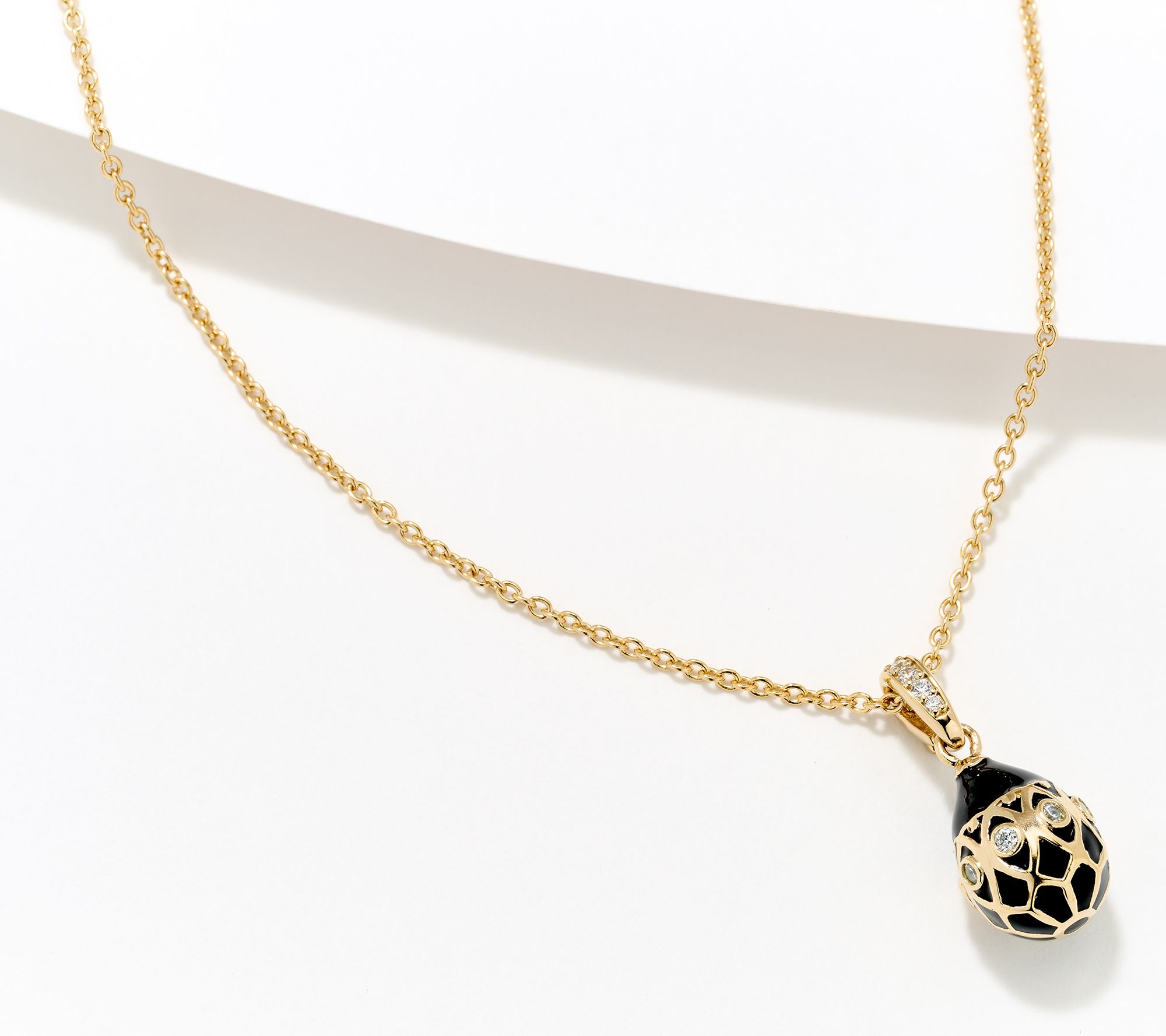Diamonique x Prince Dimitri Enamel Egg Necklace, 14k Gold Plated