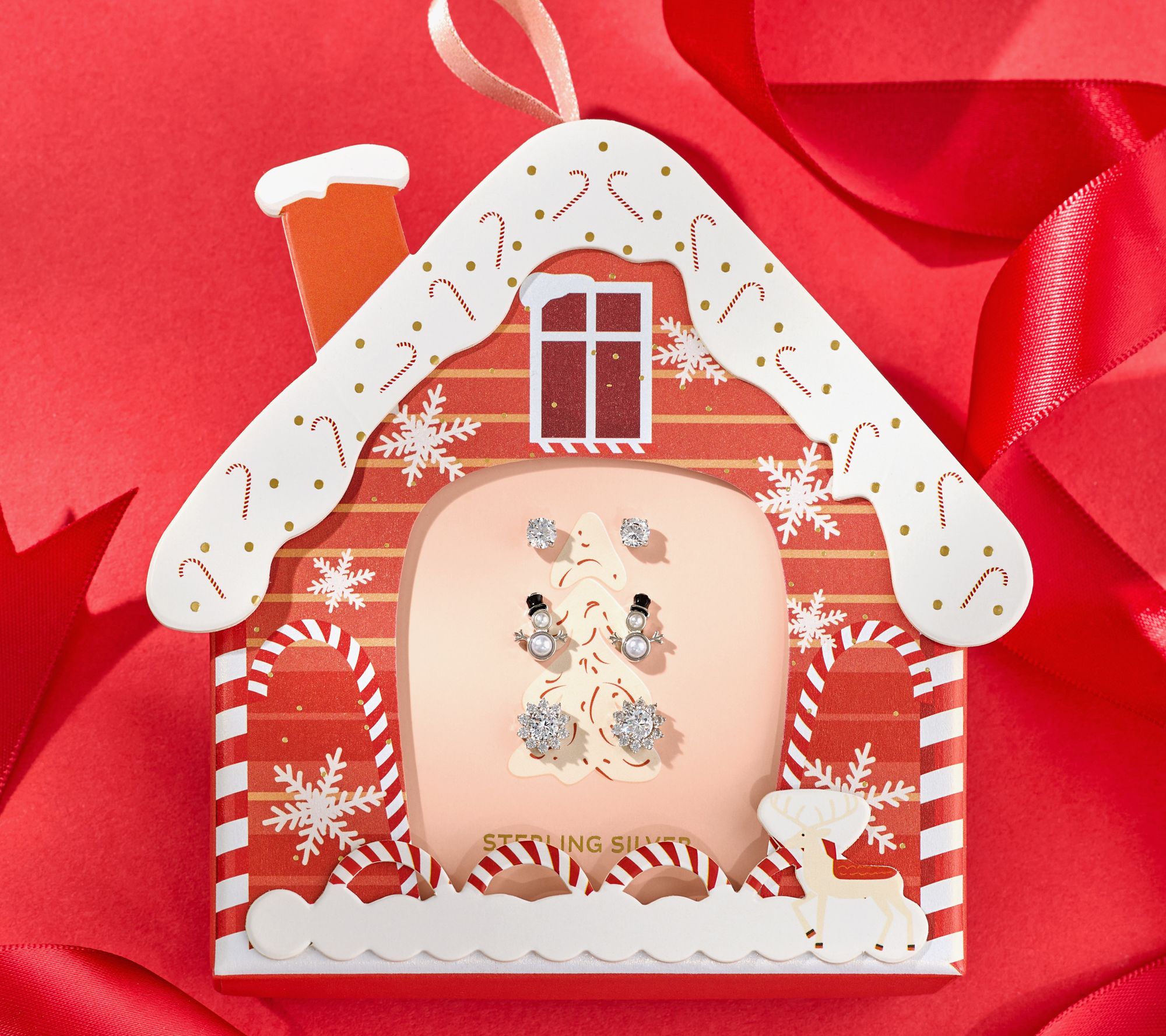 Diamonique x Erin Moseley Set of 3 Holiday Stud Earrings, Sterl