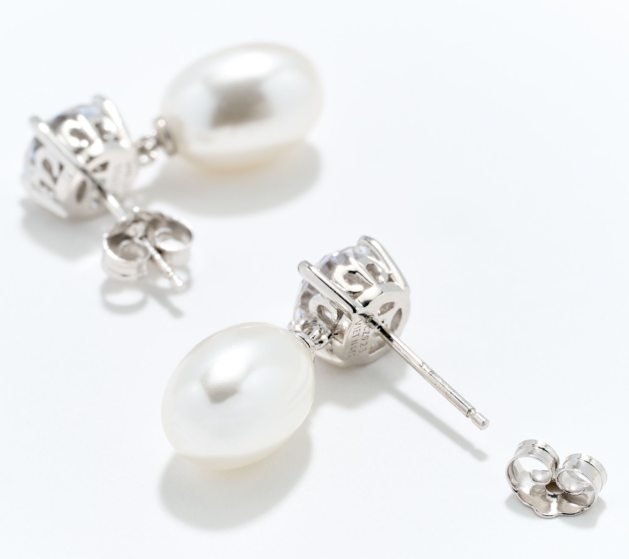 Diamonique x Prince Dimitri Simulated Pearl Royal Earrings, Sterling Silver