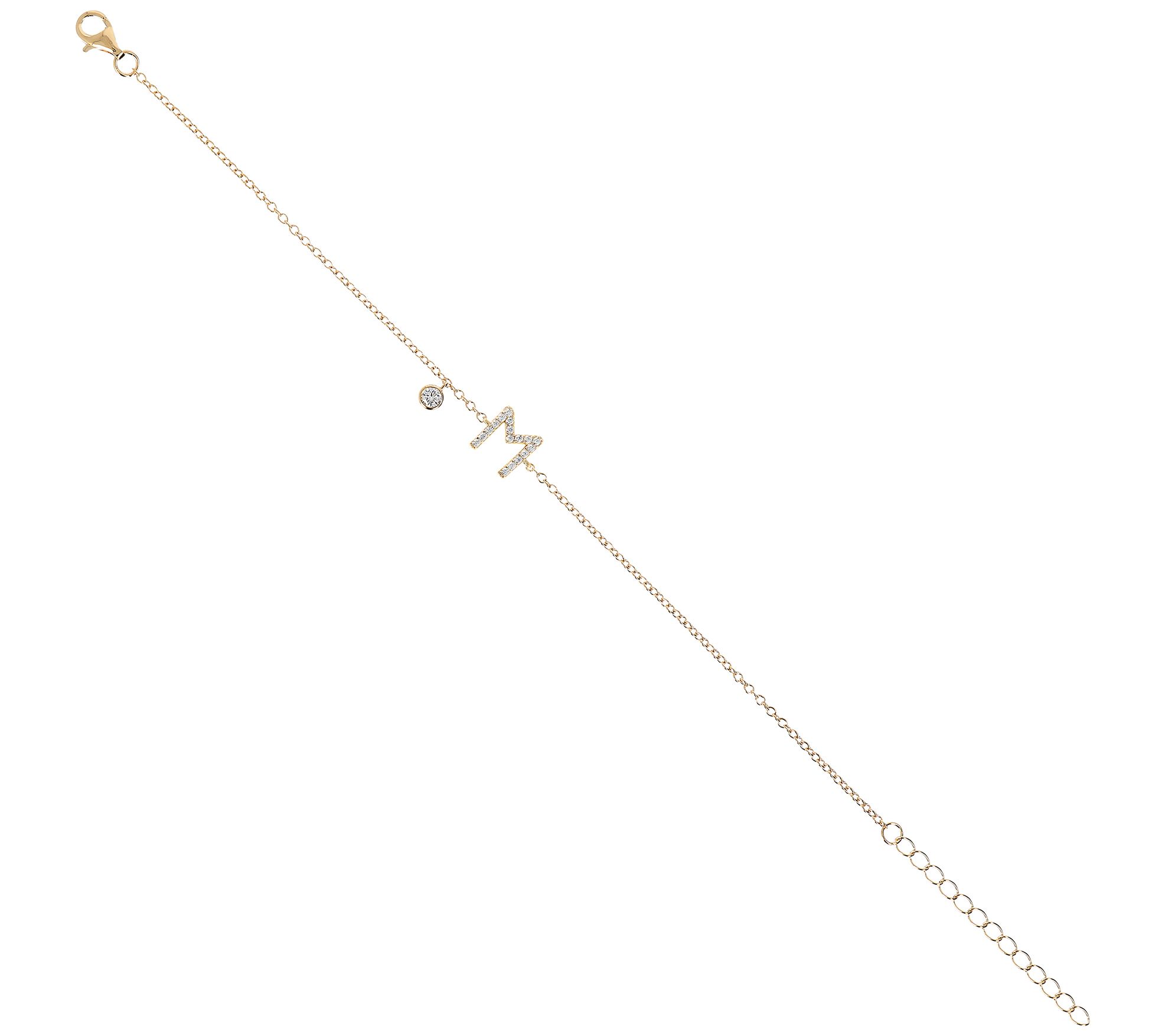 Diamonique Initial Adjustable Bracelet, 14K Gol d Clad