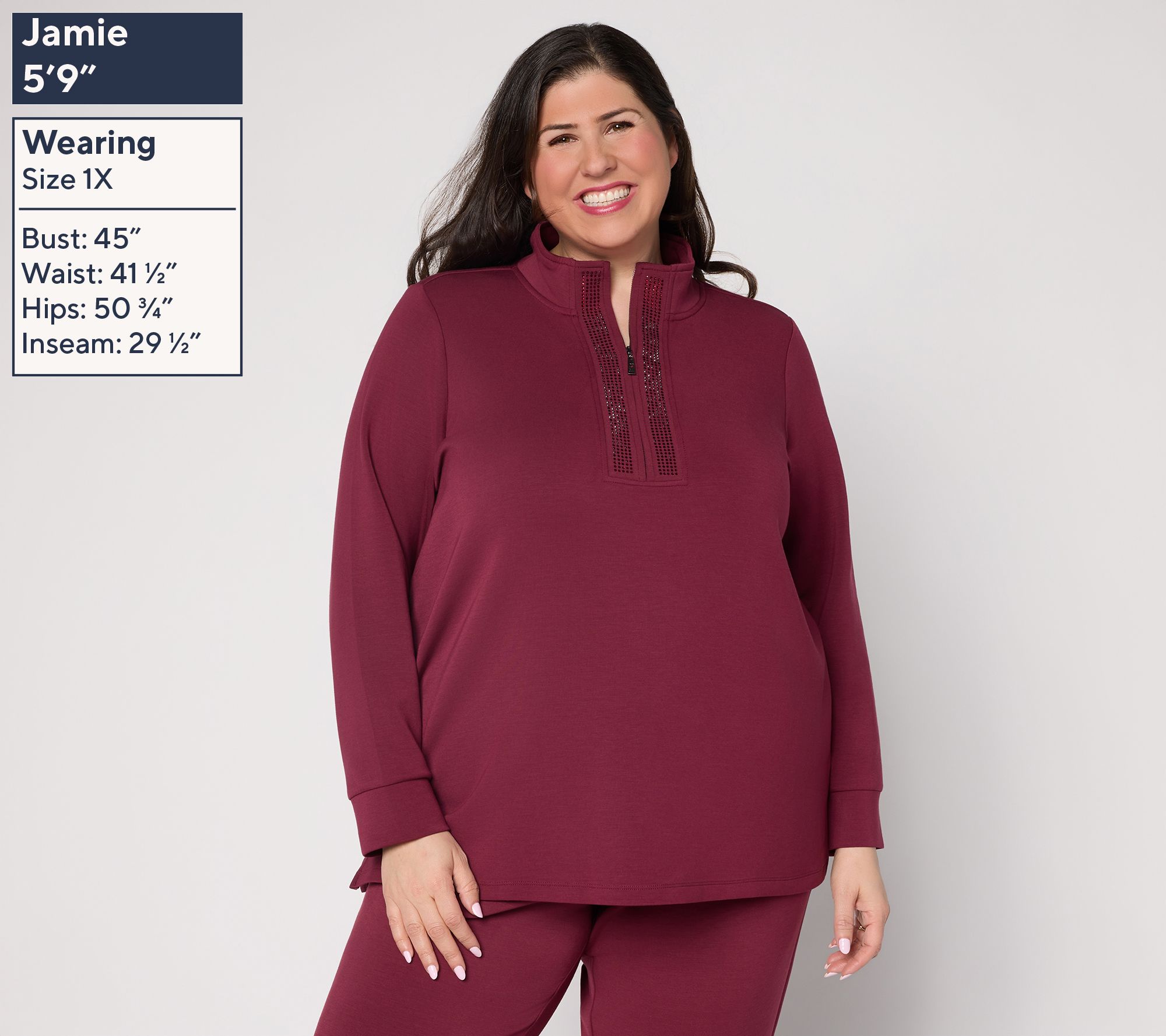 Belle by Kim Gravel Regular ScubaLuxe Sparkle Half-Zip Tunic