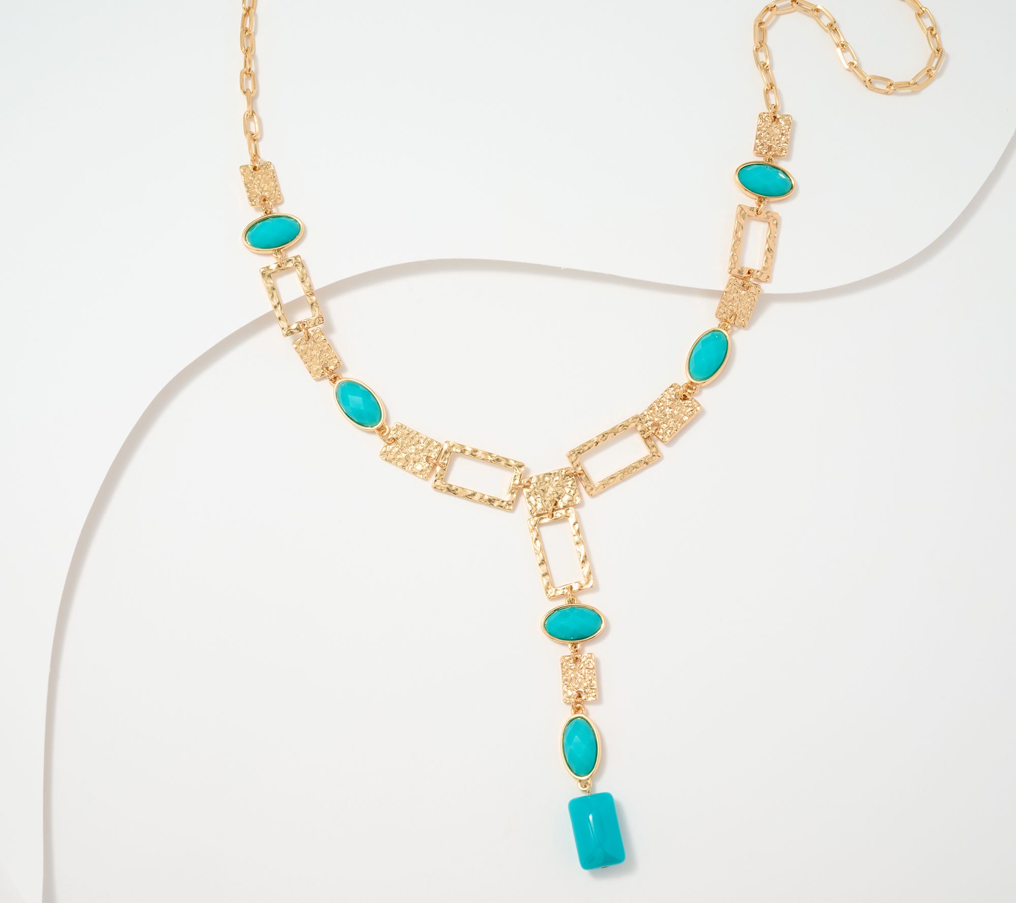 Susan Graver Hammered Metal and Stone Drop Necklace