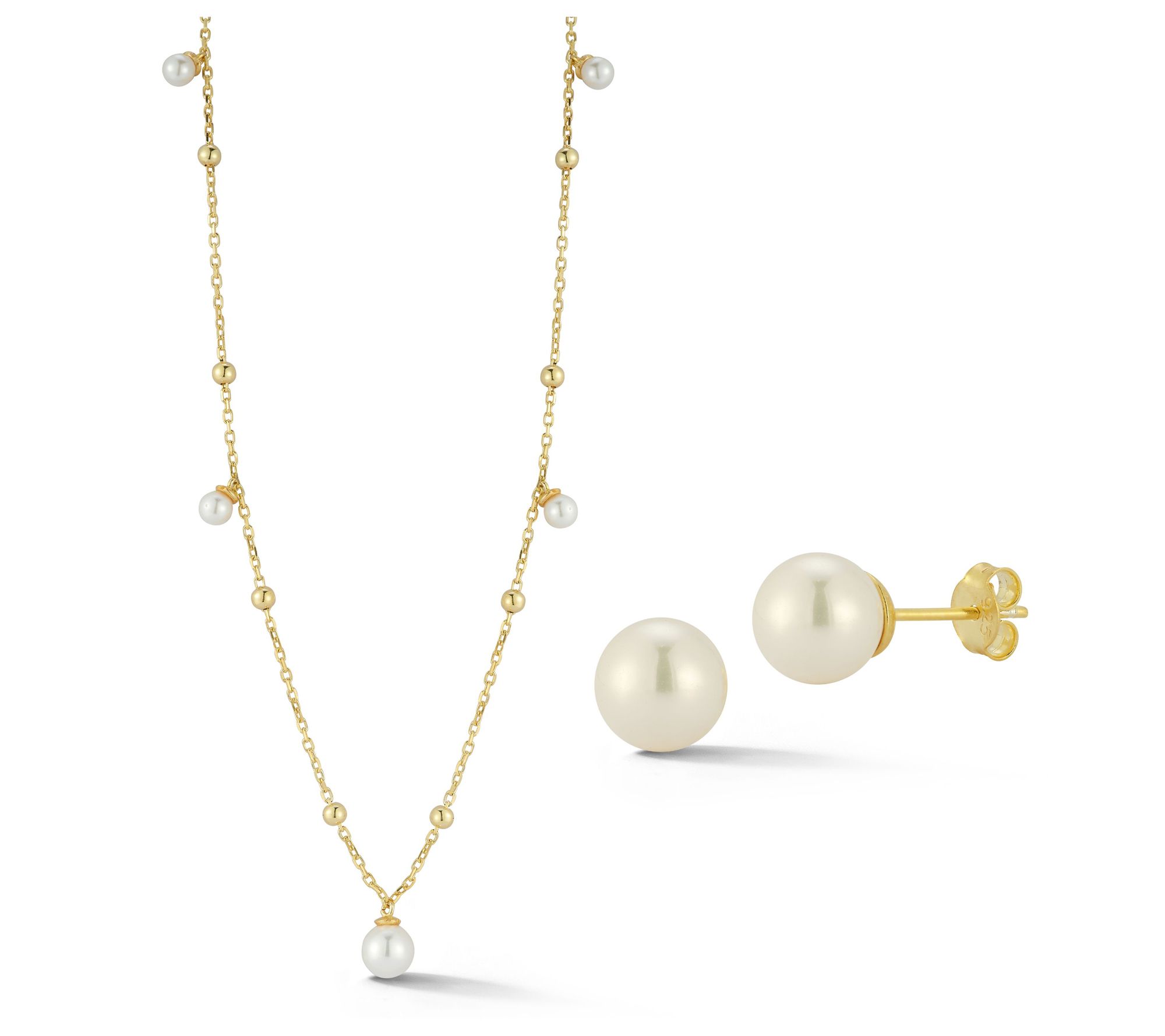 Sterlina Silver Cultured Pearl Necklace & StudSet, Sterling