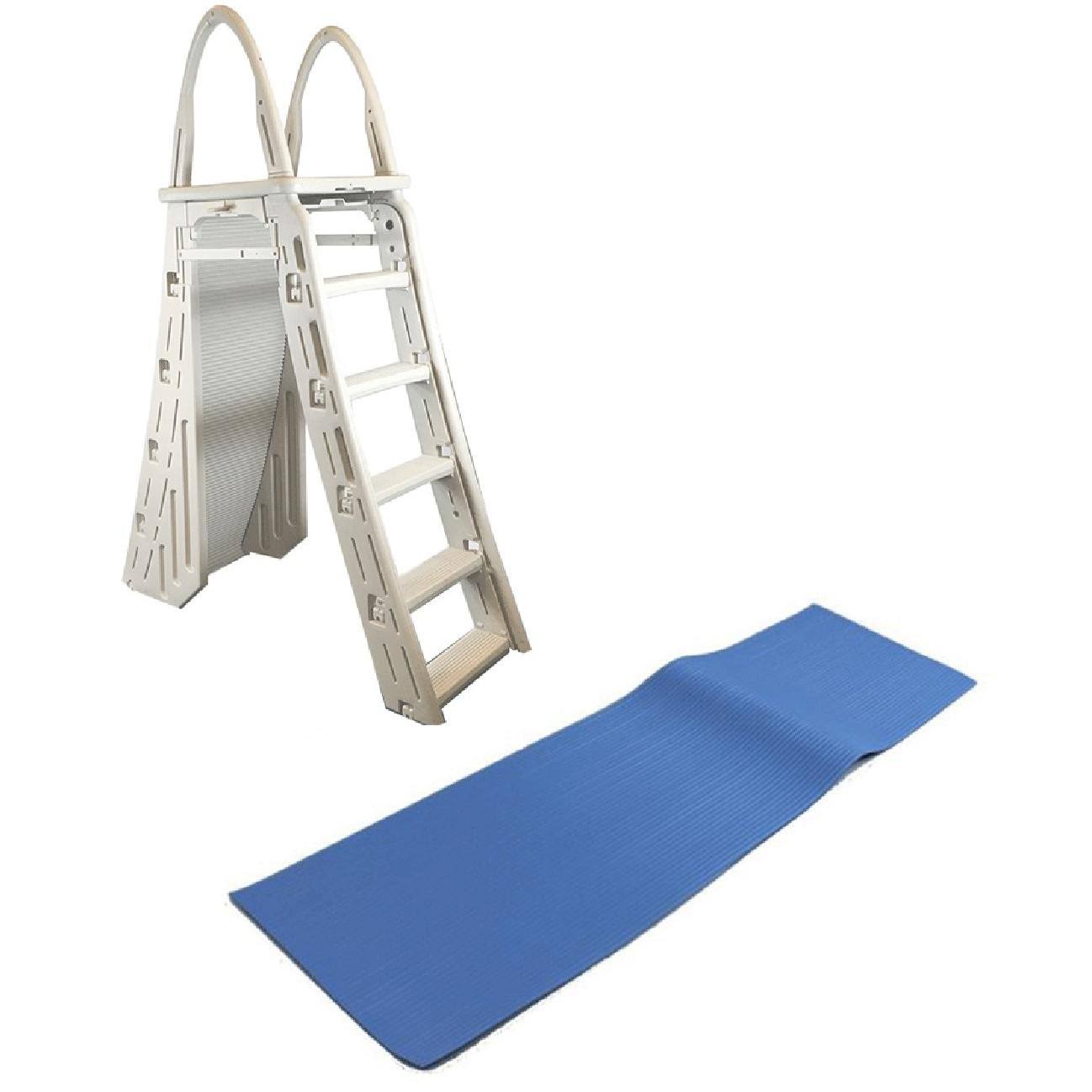 Confer - 48-56 inch Above-Ground Pool Ladder and 9 x 24 inch Protective Ladder Mat