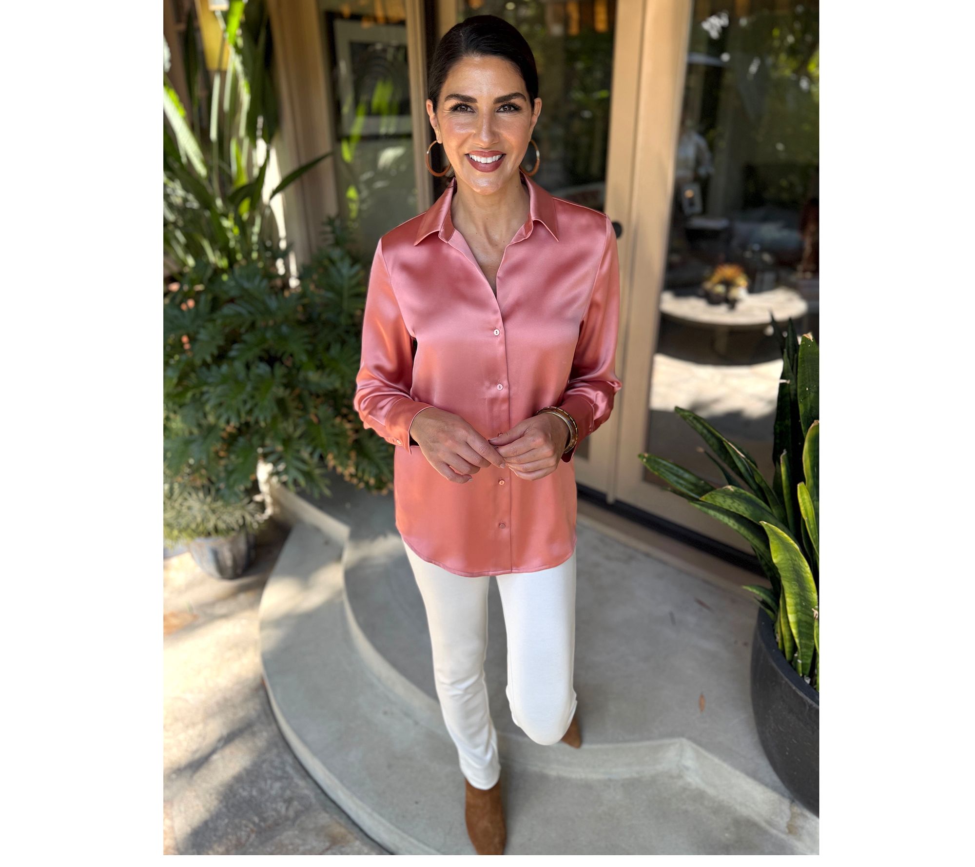 BEAUTIFUL by Lawrence Zarian The Joy Satin Button-Front Blouse