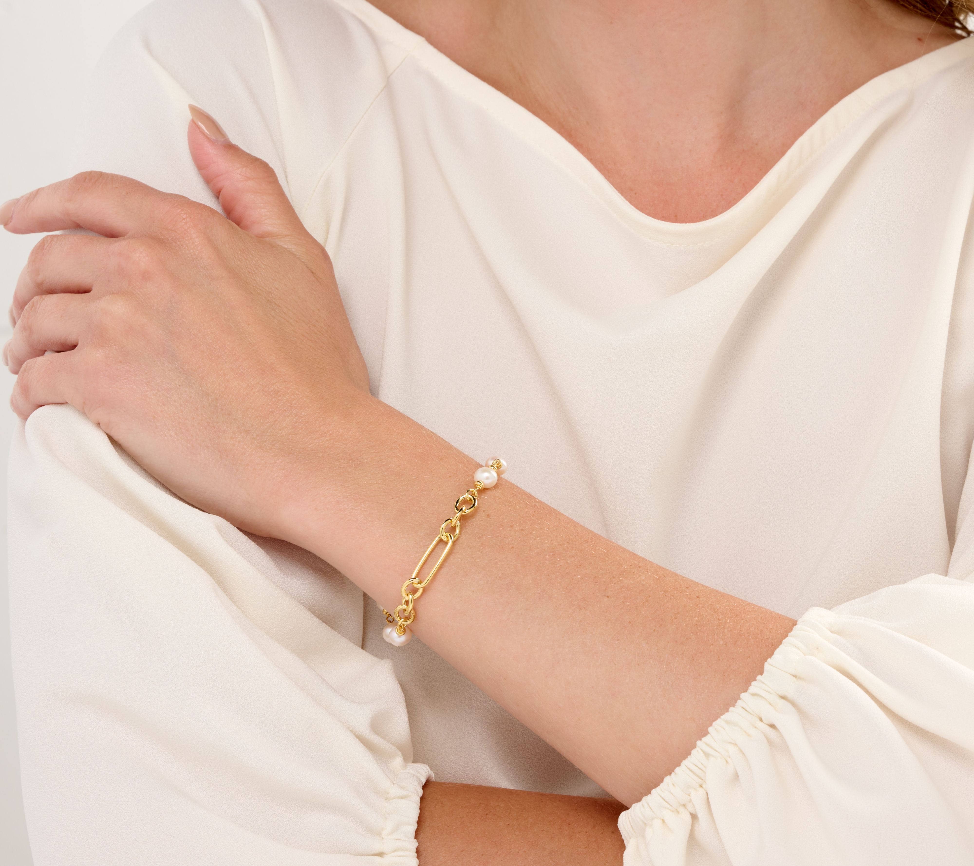 Honora Cultured Pearl Chain Bracelet, Sterling Silver