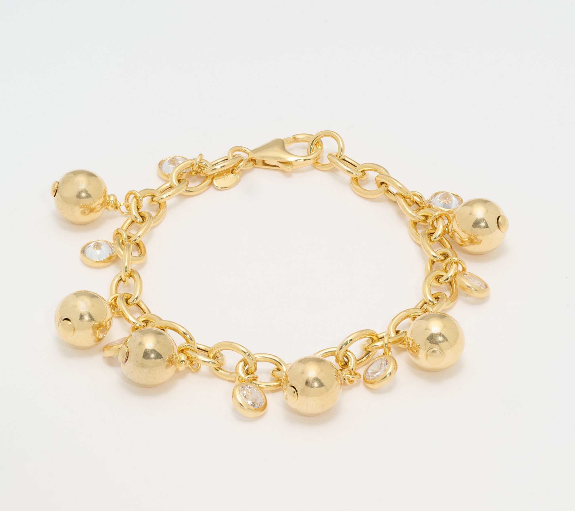 Diamonique Italia Bead & Charm Rolo Bracelet, Sterling Silver