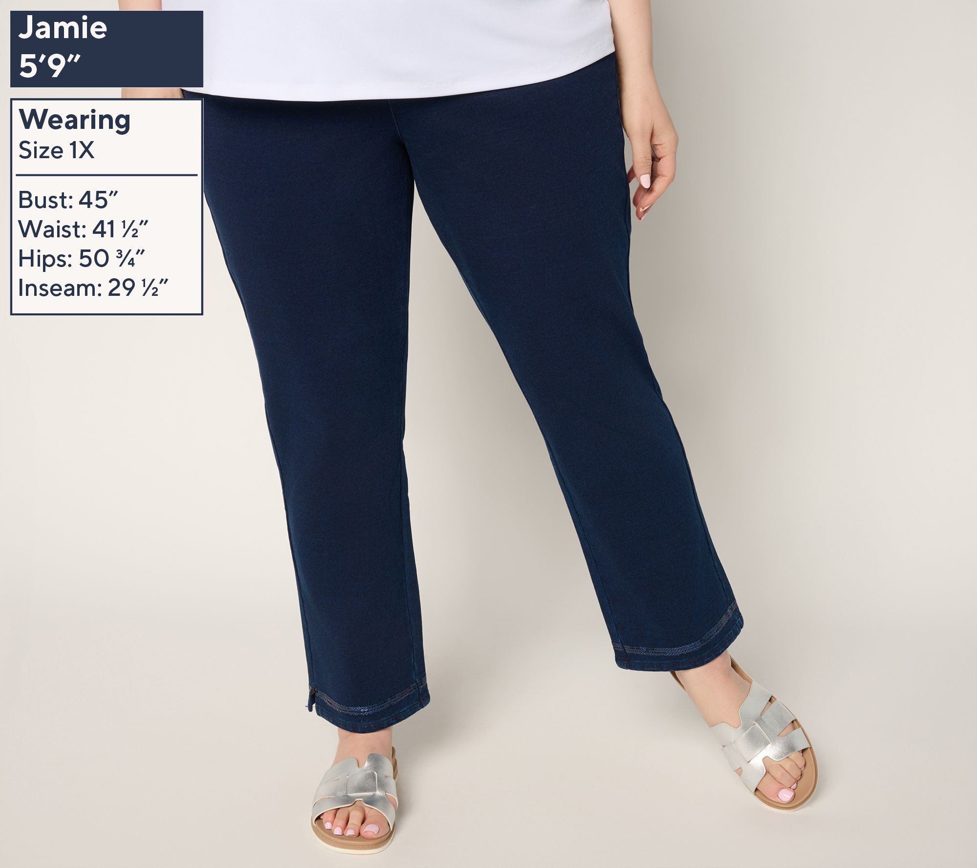 Quacker Factory DreamJeannes Regular Sequin Trim Ankle Pants