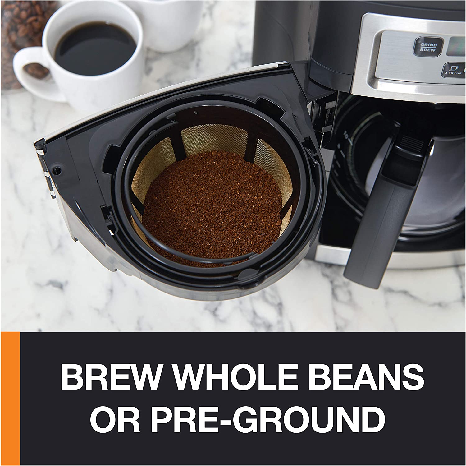 KRUPS Grind and Brew Auto-Start Maker with Builtin Burr Coffee Grinder, 10-Cups, Black
