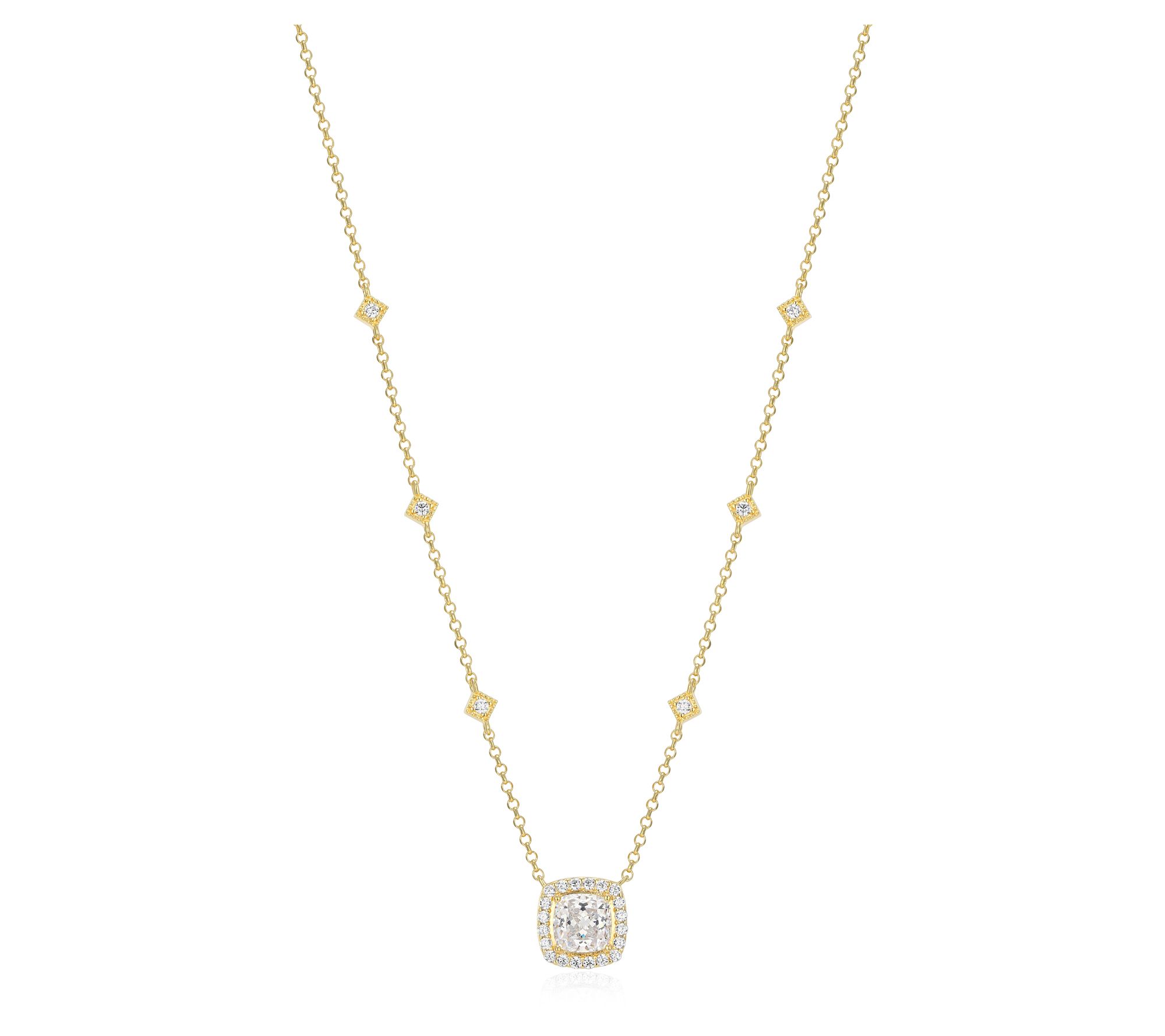 Sterling Silver Moissanite Cushion Cut StationNecklace