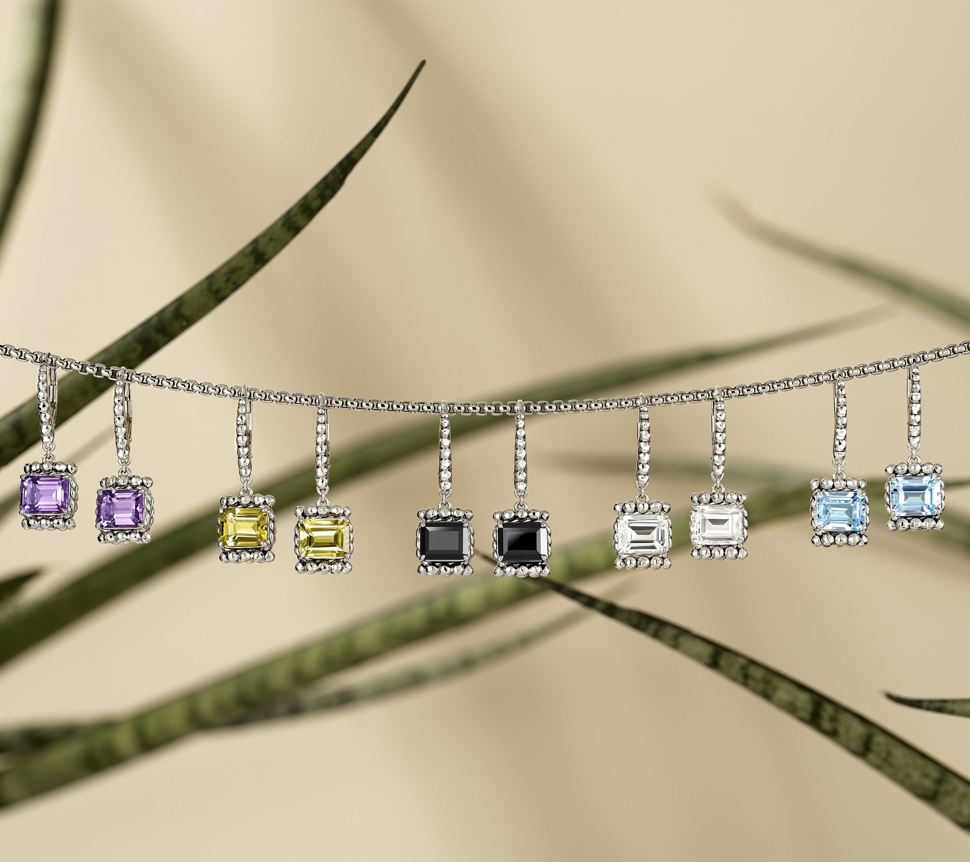 JAI Sterling Silver Emerald Cut Gemstone Earrings