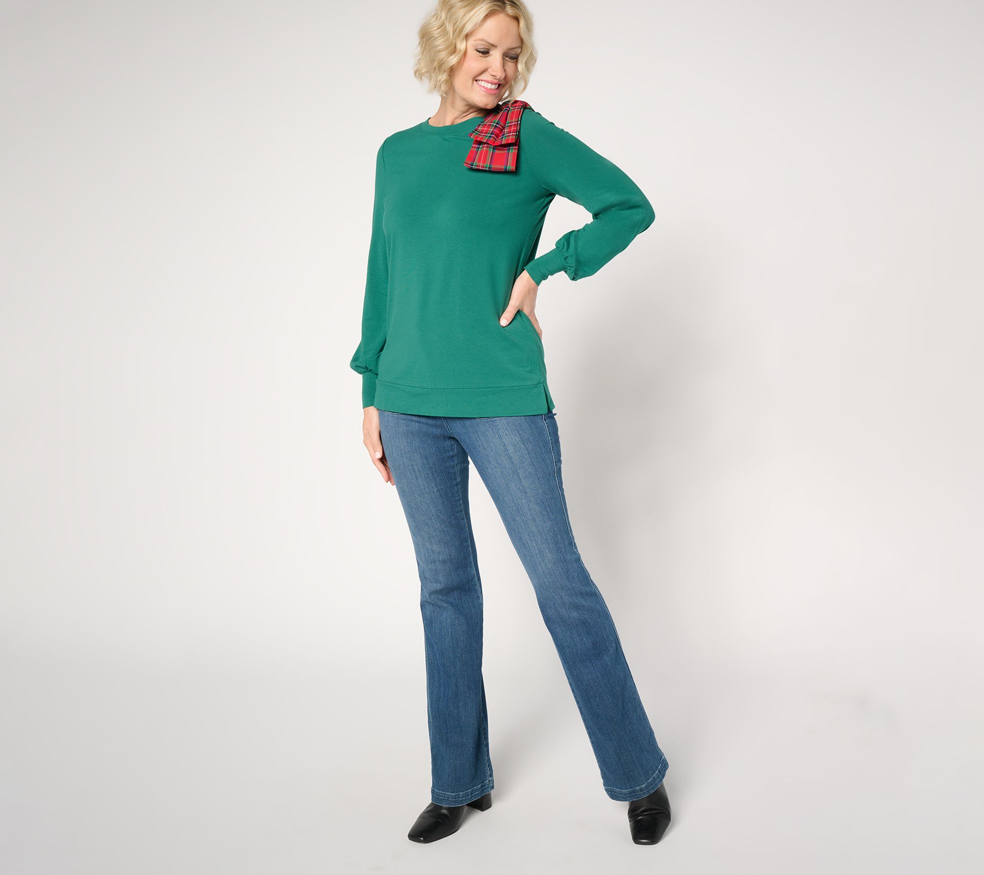 Jingle Belles by Kim Gravel TripleLuxe Knit Double Bow Holiday Top