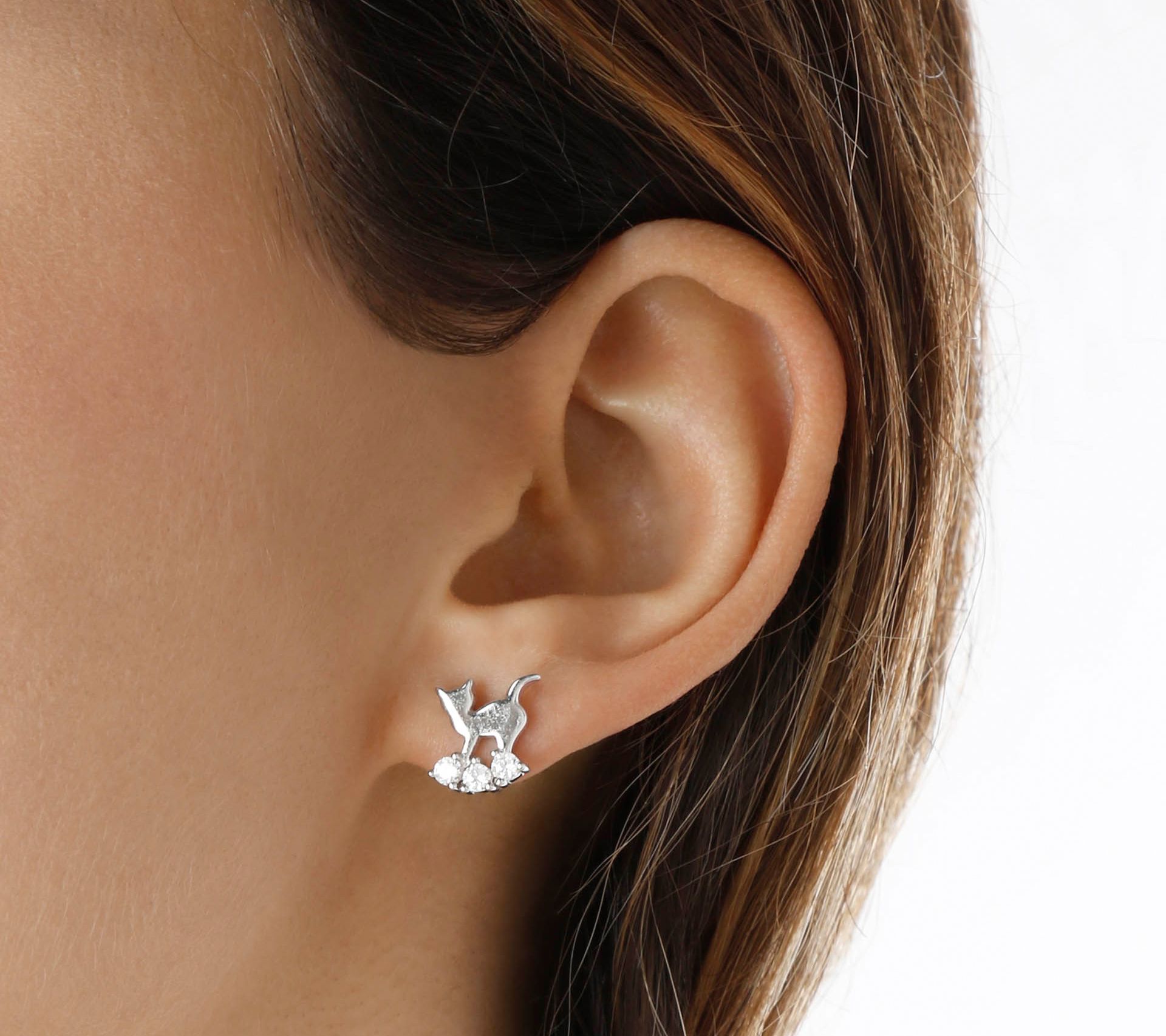 Diamonique 0.30 cttw Cat Stud Earrings, Sterlin g Silver