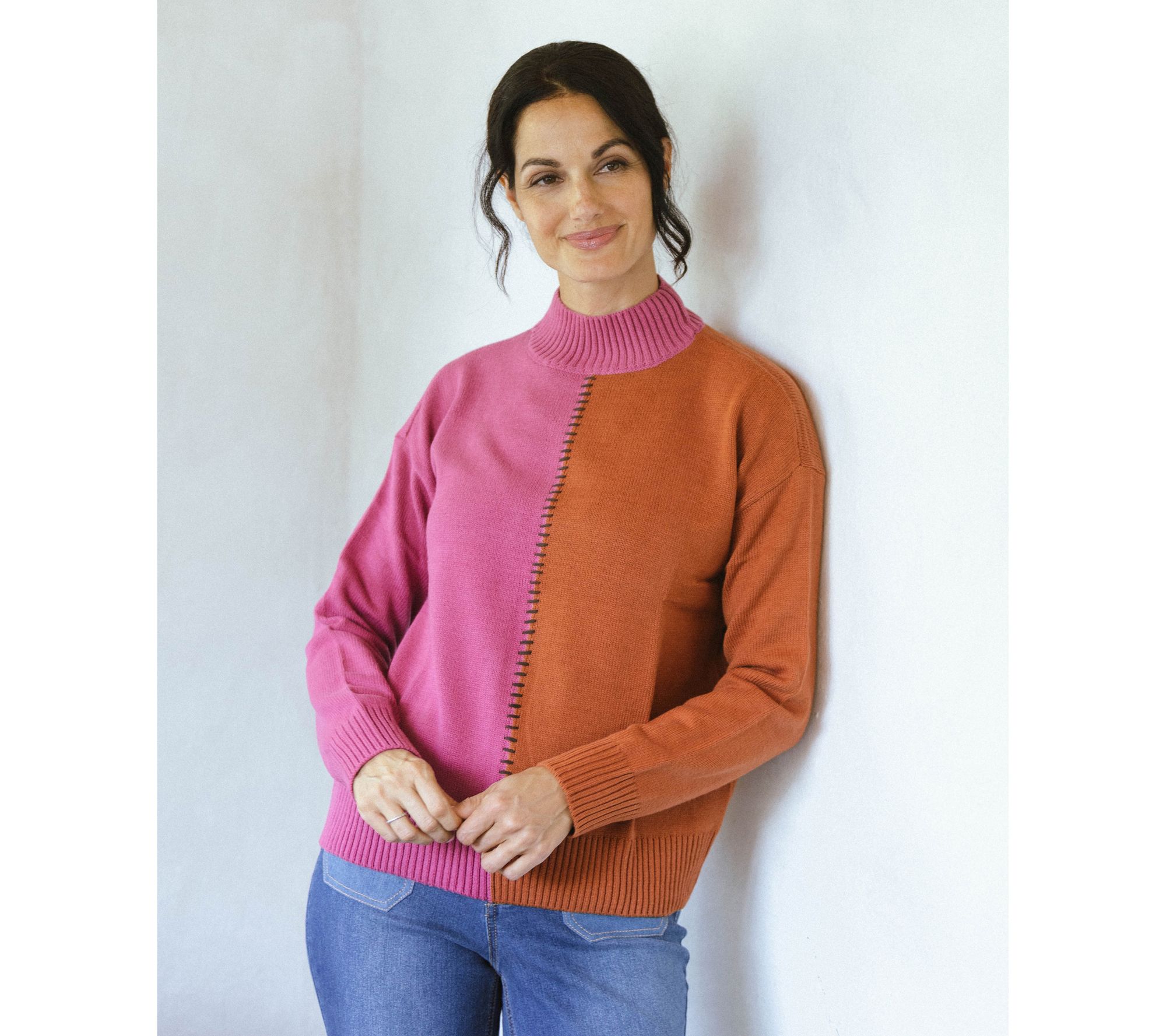 Peace Love World Solid or Split Color Mock-Neck Sweater