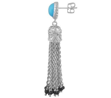 Sterling Turquoise Beaded Tassel Earrings