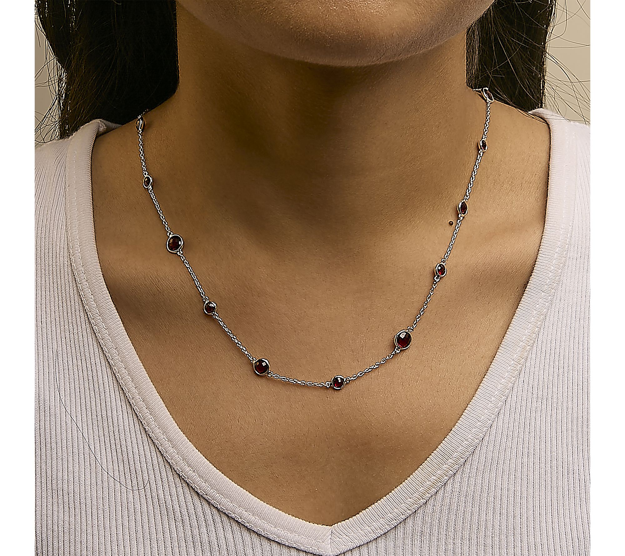 Haus of Brilliance Red Garnet Station Necklace,Sterling