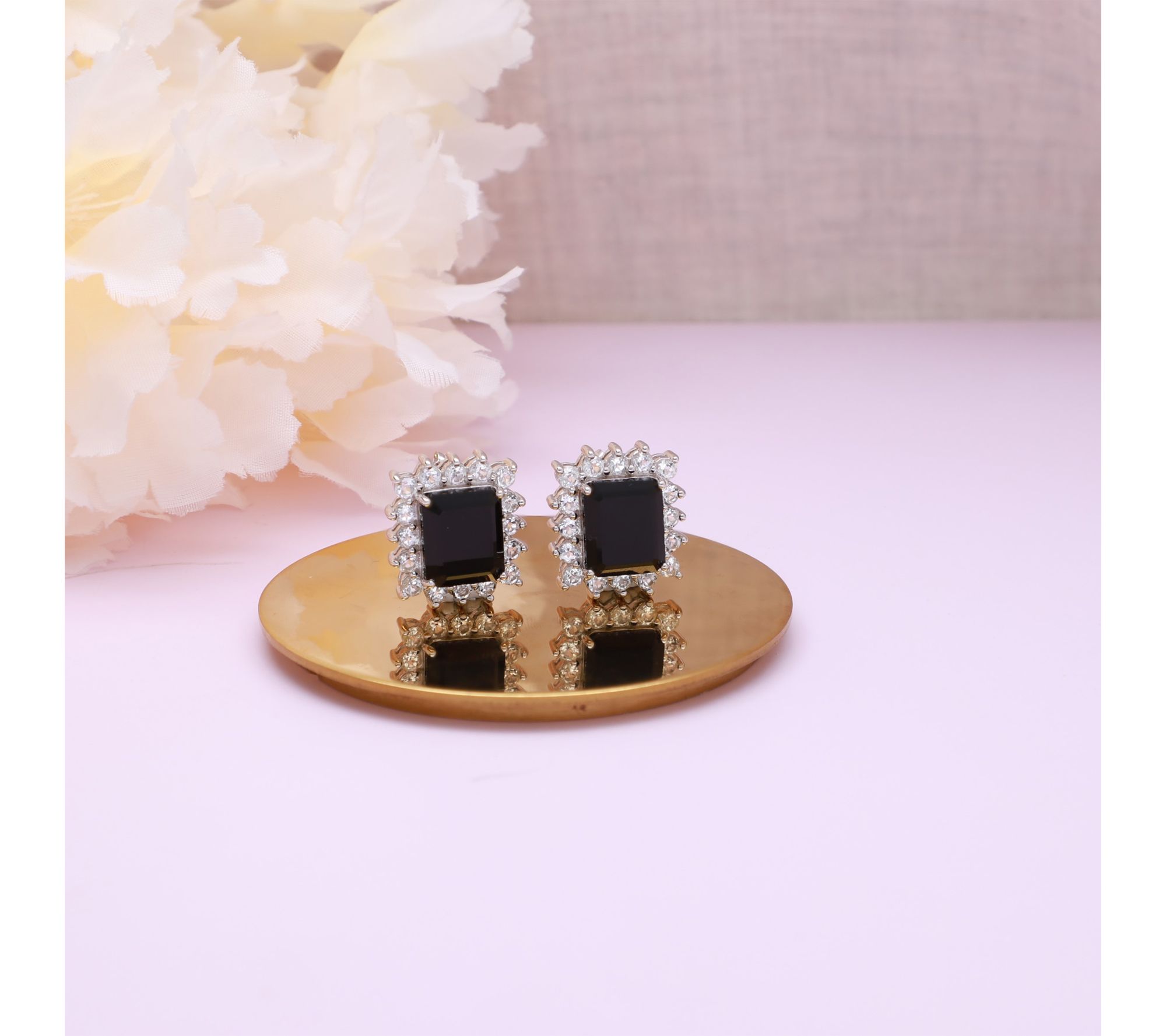 Ariva Sterling Silver Onyx & White Topaz Vivien Earrings