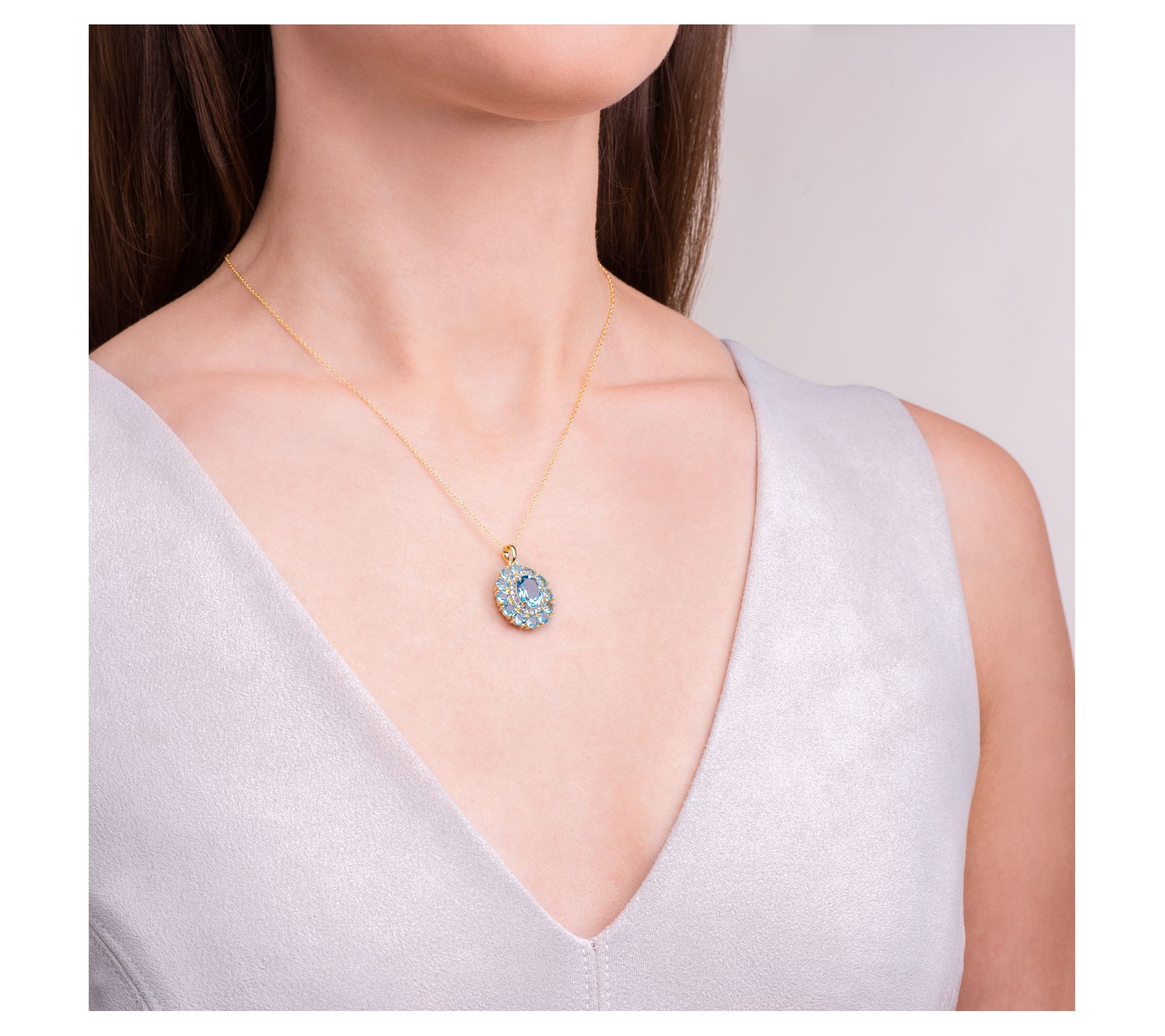 Affinity Gems Blue Topaz & Diamond Necklace, 14K Gold Plated