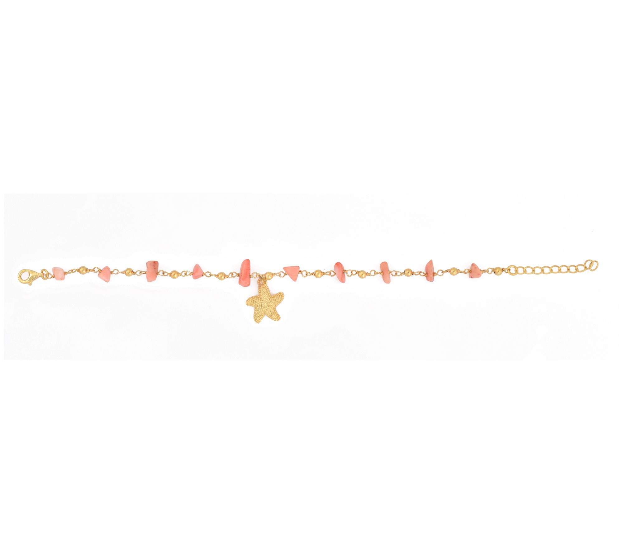 14K Gold Plated Pink Coral Star Fish Charm Bracelet