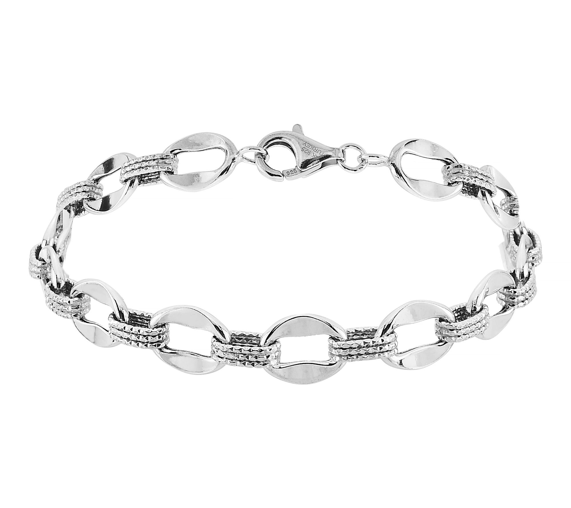 Silver Style Polished & Diamond Cut Bracelet, Sterling