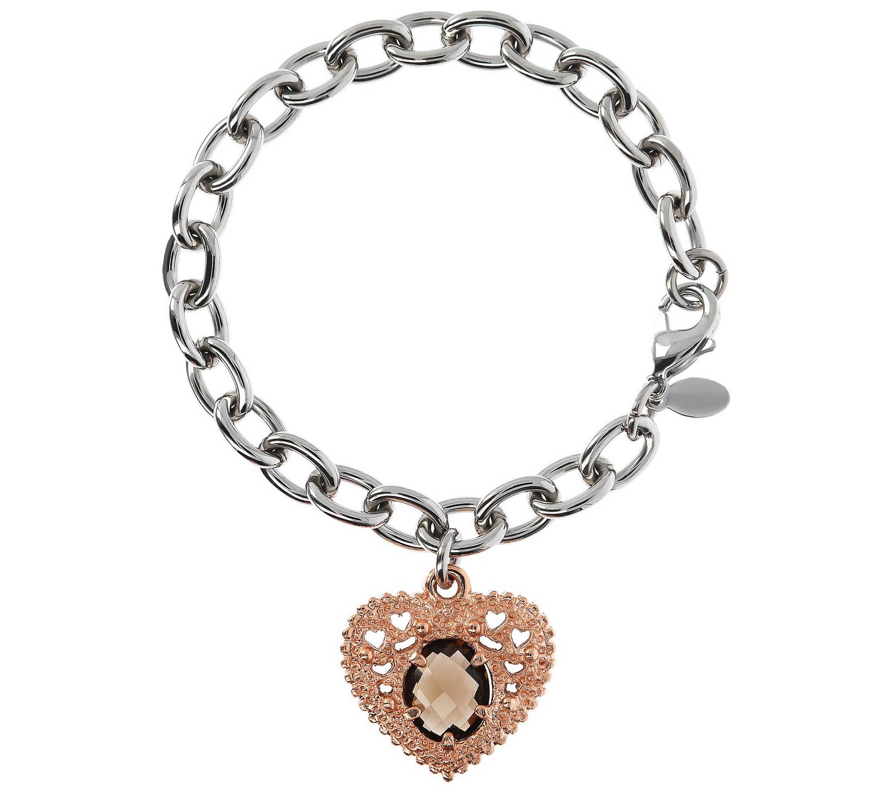 Steel by Design Gemstone Heart Charm Bracelet